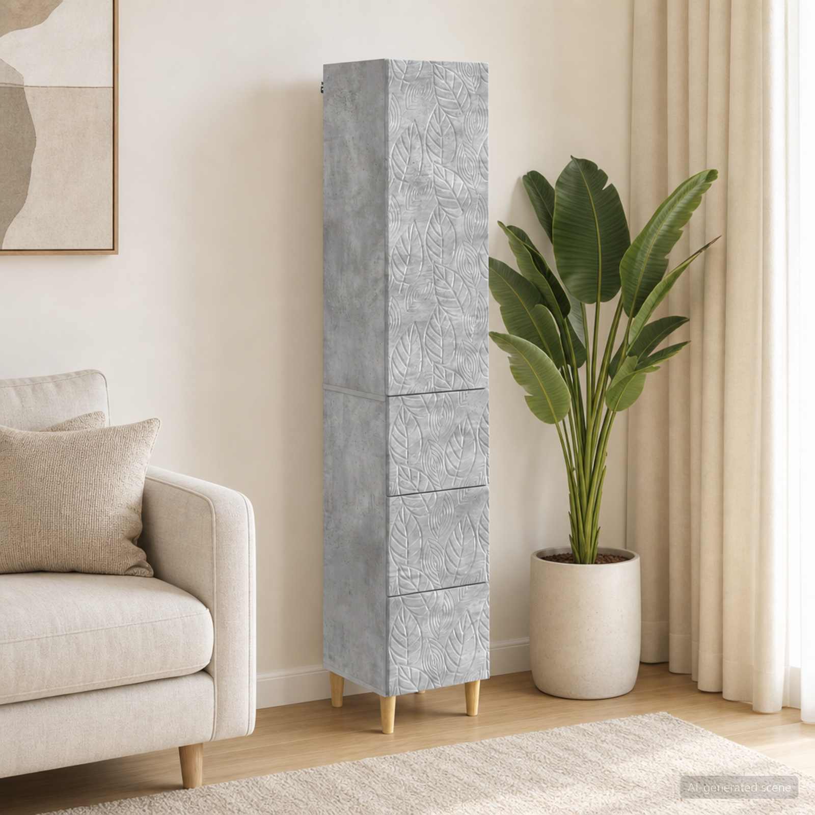 Kastenset 2 pcs Betongrijs 33 x 34,5 x 90 cm Bewerkt hout – afbeelding 1