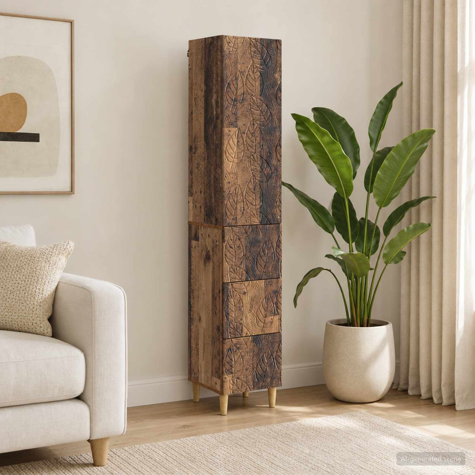 Kastenset 2 pcs Oud hout 33 x 34,5 x 90 cm Bewerkt hout – afbeelding 1