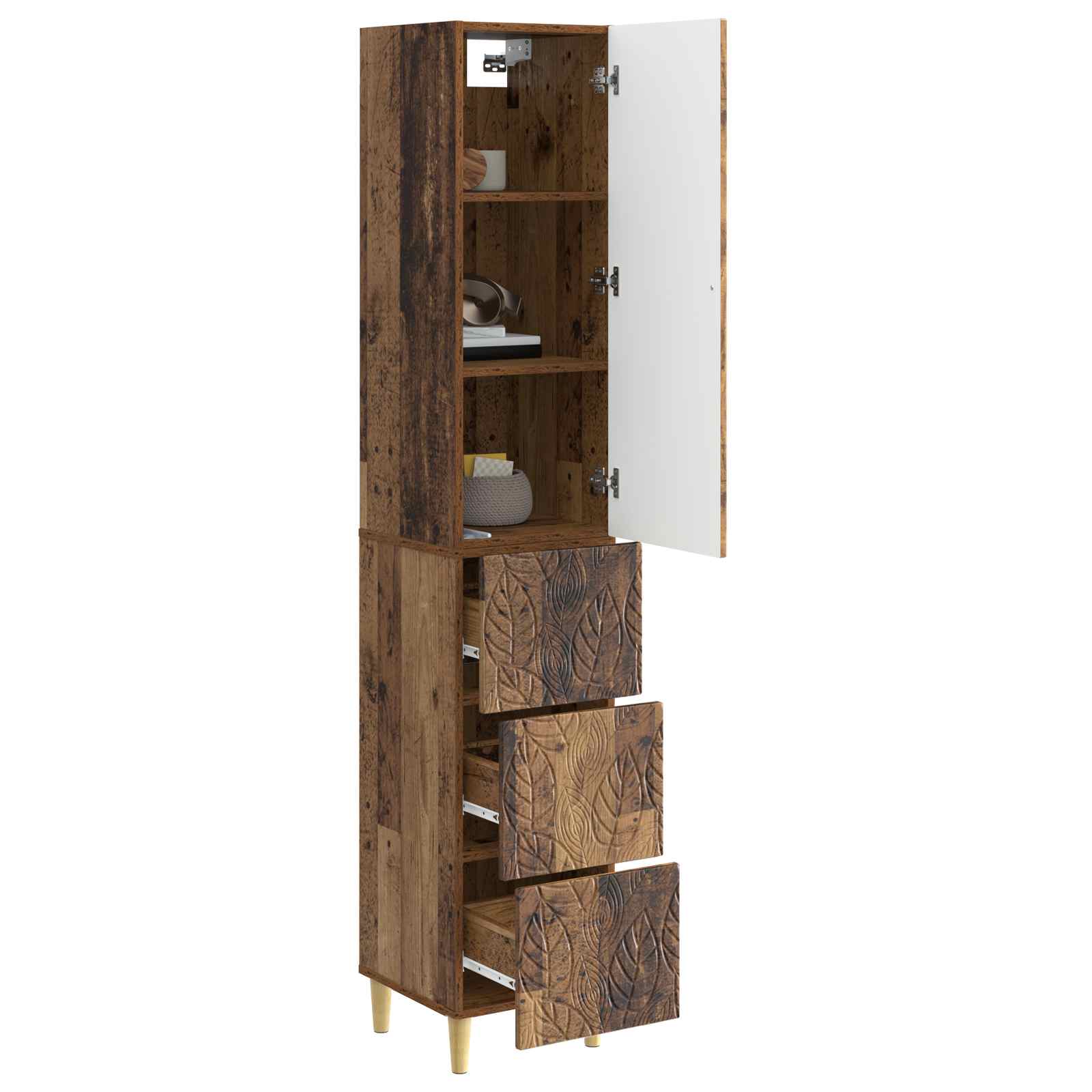 Kastenset 2 pcs Oud hout 33 x 34,5 x 90 cm Bewerkt hout – afbeelding 3