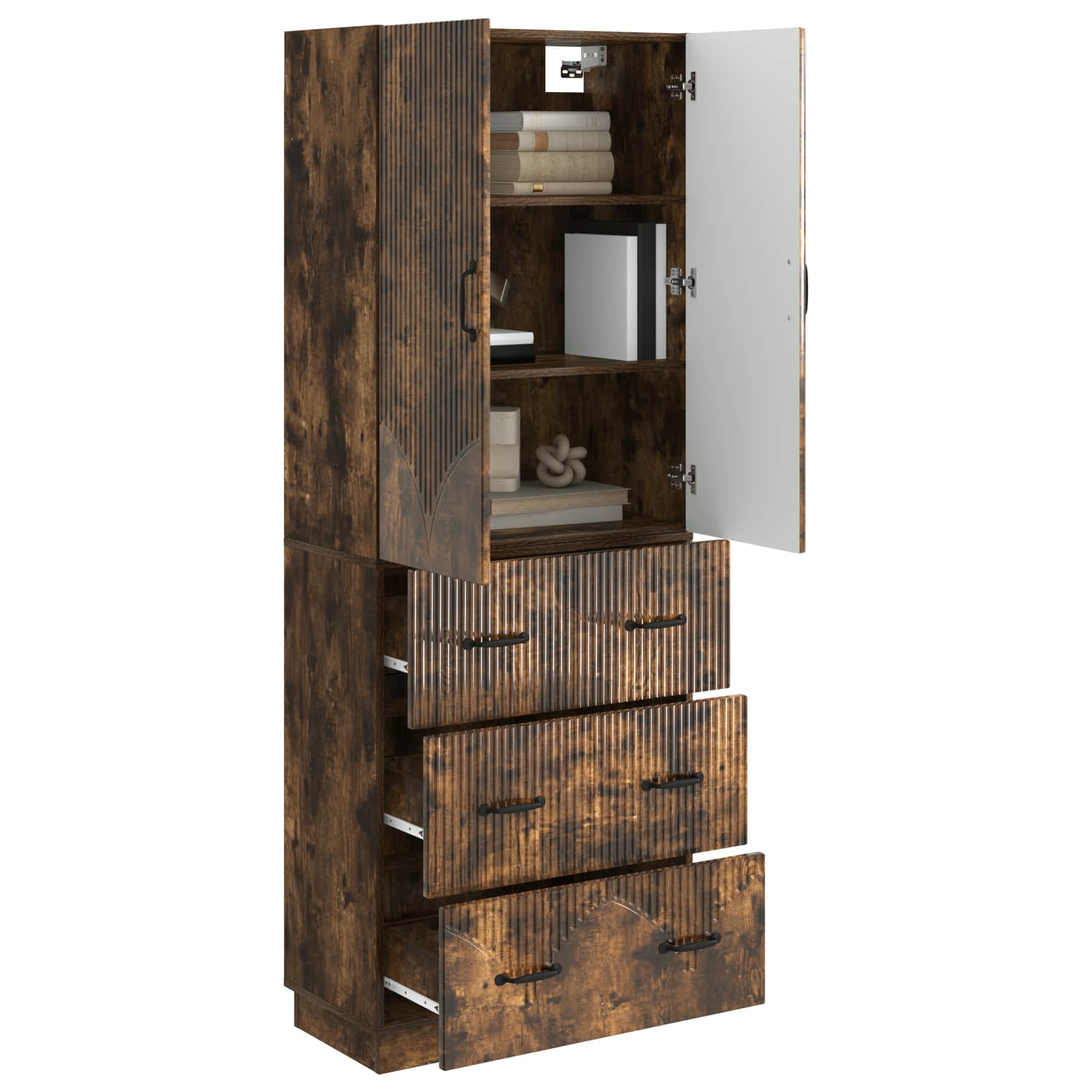 Kastenset 2 pcs Gerookt eiken 66 x 34,5 x 87 cm Bewerkt hout – afbeelding 3
