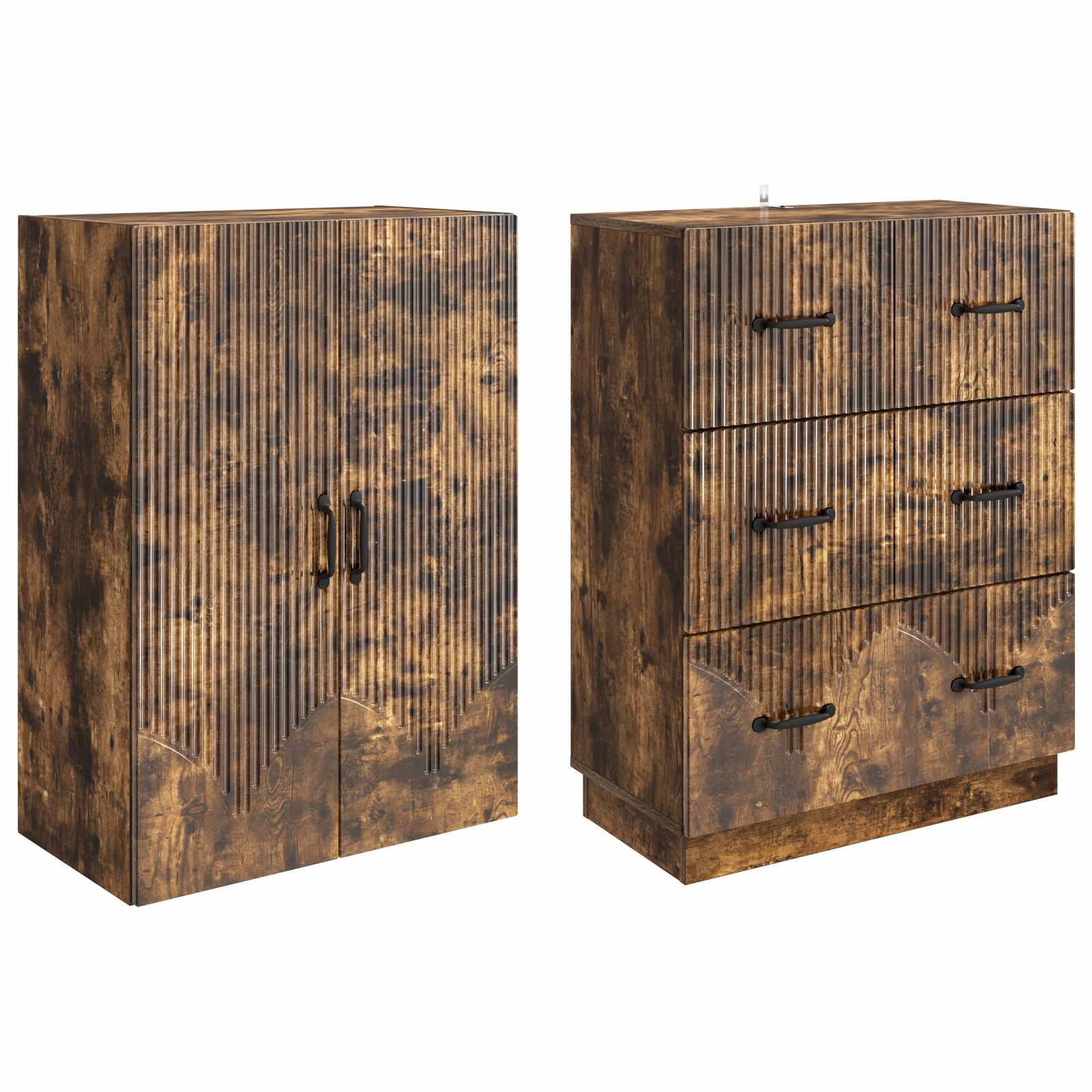 Kastenset 2 pcs Gerookt eiken 66 x 34,5 x 87 cm Bewerkt hout – afbeelding 4