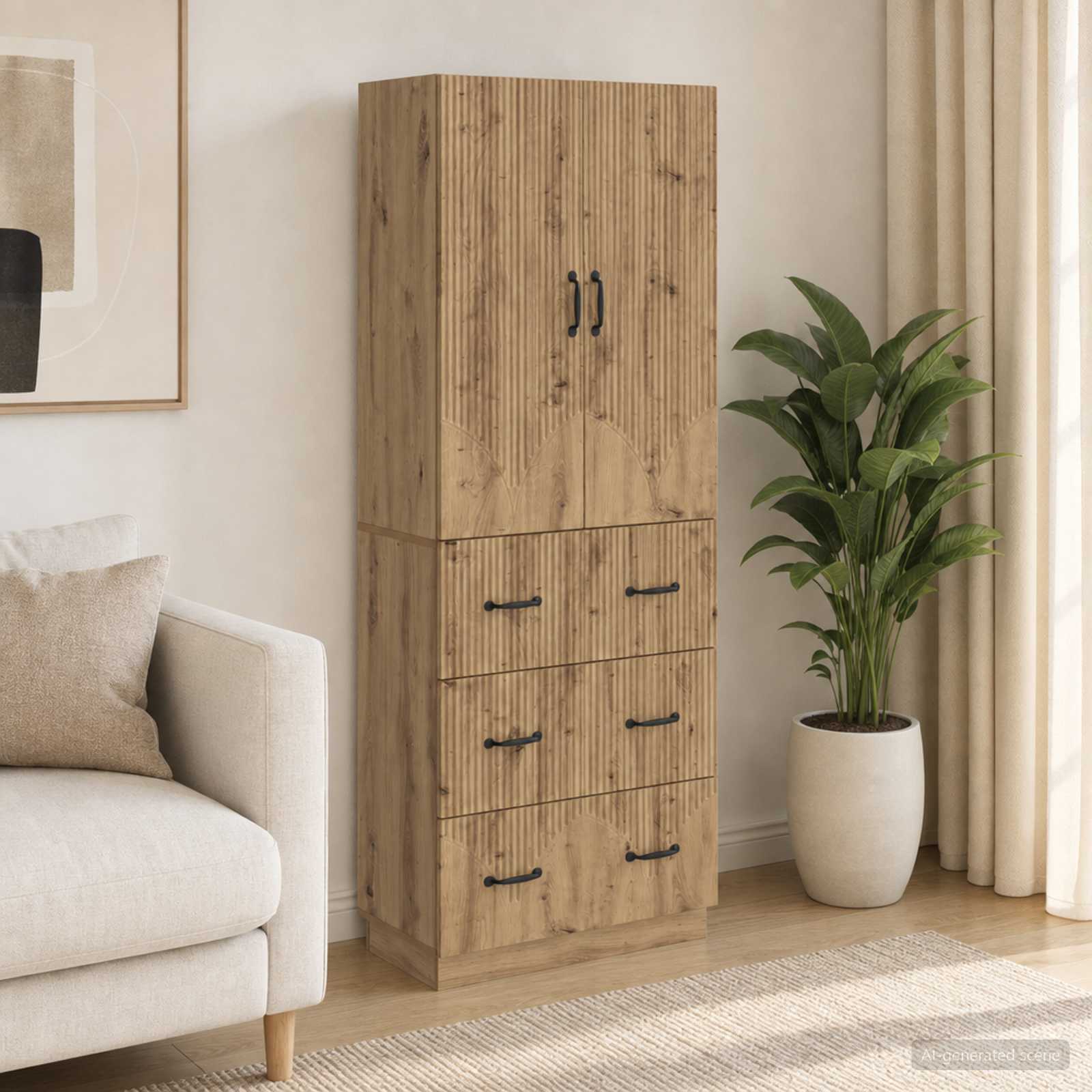 Kastenset 2 st 66 x 34,5 x 87 cm Bewerkt hout Artisanaal eiken