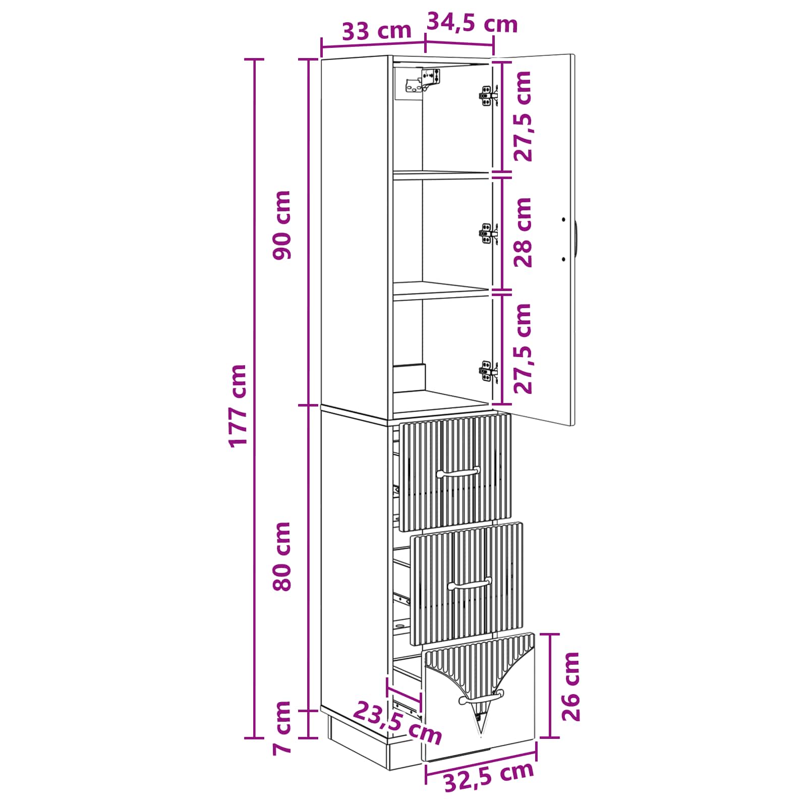 Kastenset 2 pcs Hoogglans Wit 33 x 34,5 x 87 cm Bewerkt hout – afbeelding 10