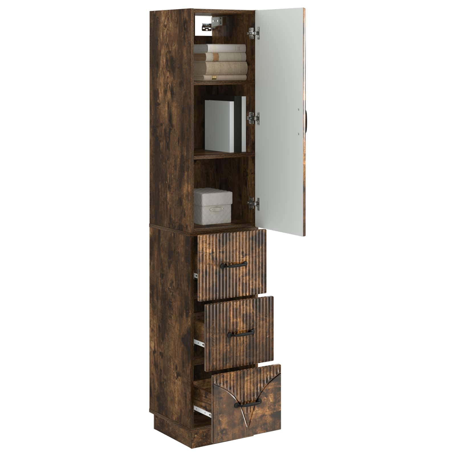 Kastenset 2 pcs Gerookt eiken 33 x 34,5 x 87 cm Bewerkt hout – afbeelding 3