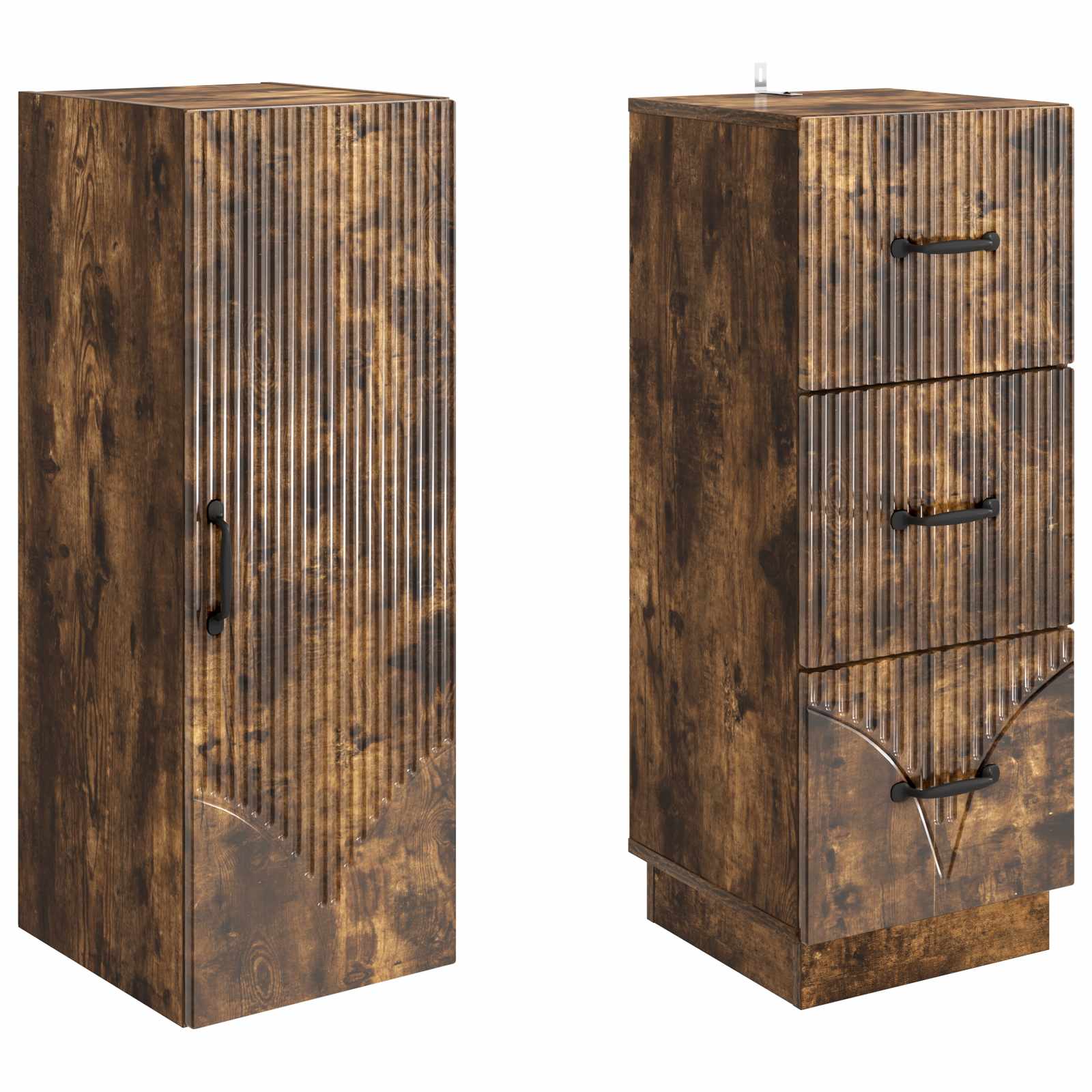Kastenset 2 pcs Gerookt eiken 33 x 34,5 x 87 cm Bewerkt hout – afbeelding 4