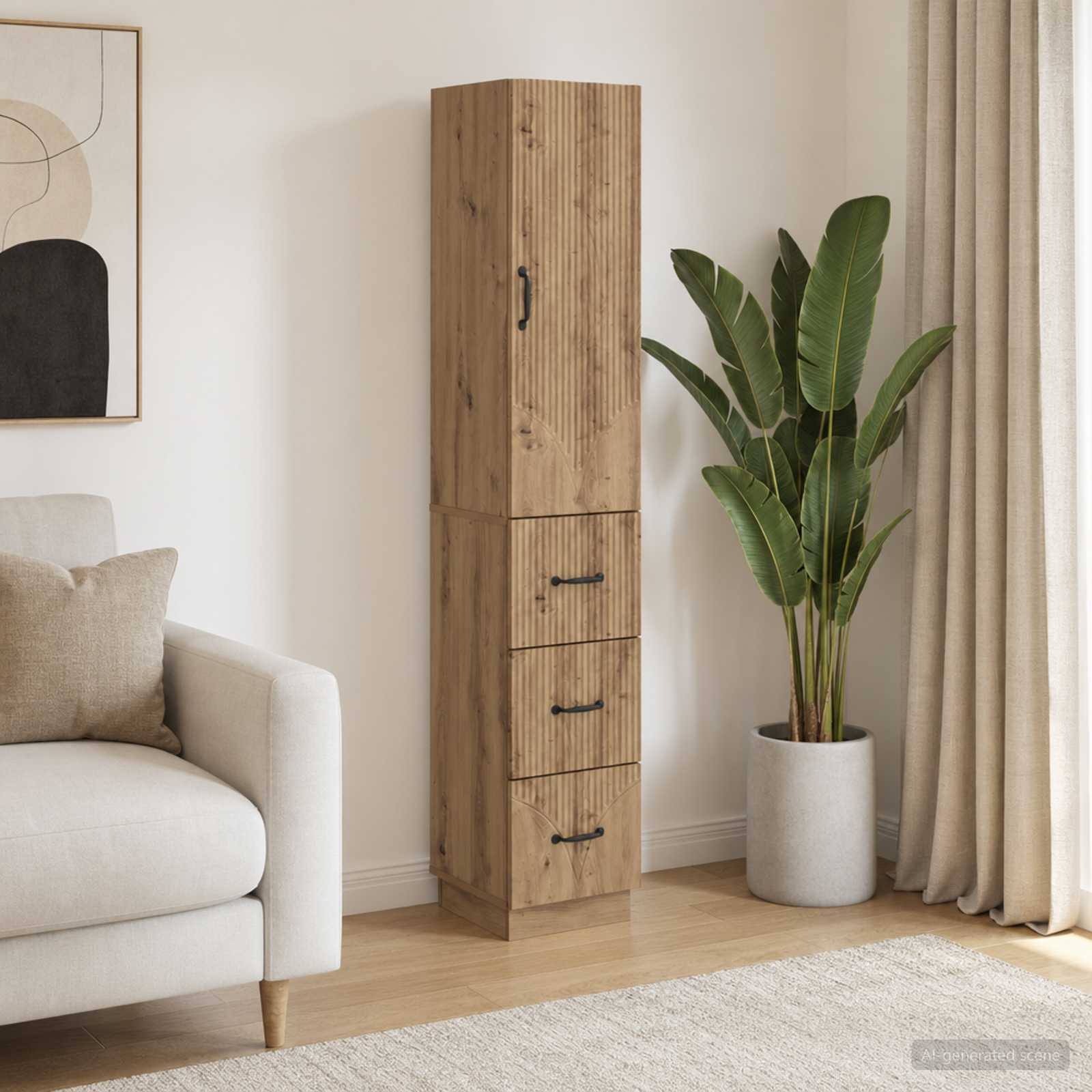 Kastenset 2 st 33 x 34,5 x 87 cm Bewerkt hout Artisanaal eiken
