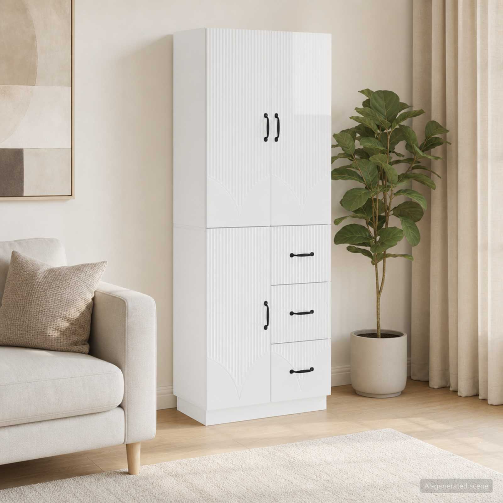 Kastenset 2 pcs Hoogglans Wit Bewerkt hout