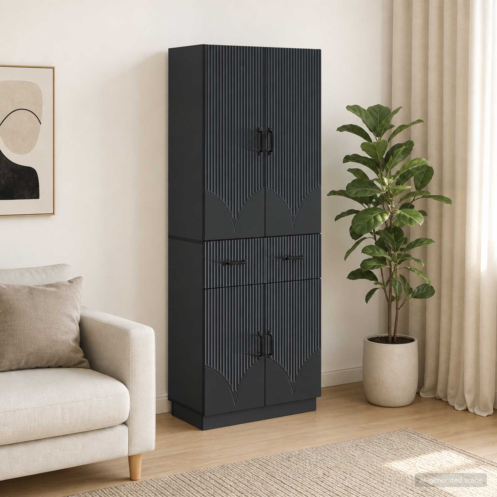 Kastenset 2 pcs Zwart Bewerkt hout