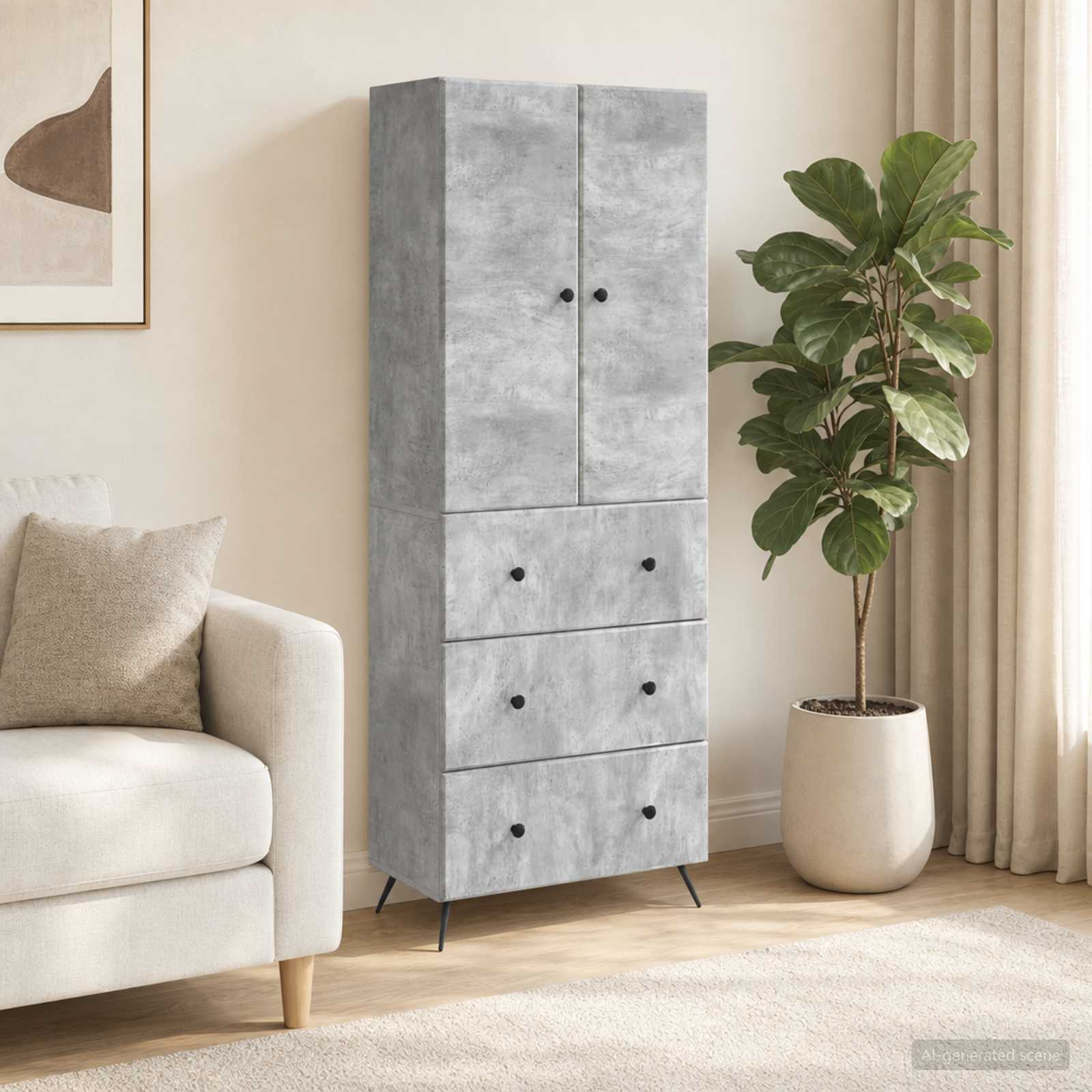 Kastenset 2 pcs Betongrijs 66 x 34,5 x 90 cm Bewerkt hout