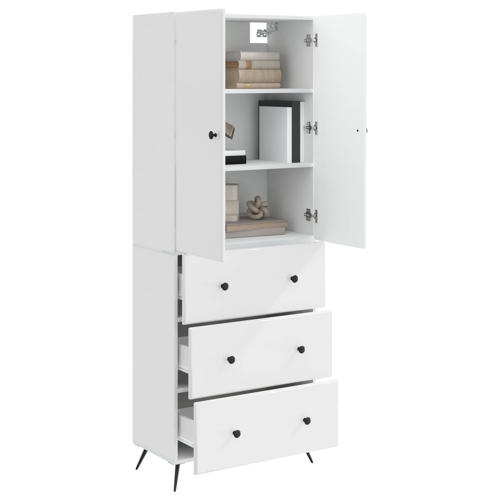 Kastenset 2 pcs Hoogglans Wit 66 x 34,5 x 90 cm Bewerkt hout – afbeelding 3