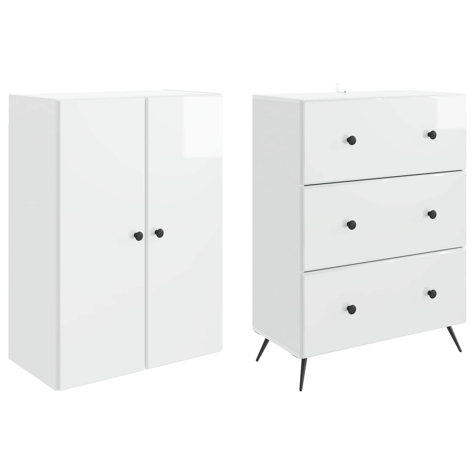 Kastenset 2 pcs Hoogglans Wit 66 x 34,5 x 90 cm Bewerkt hout – afbeelding 4