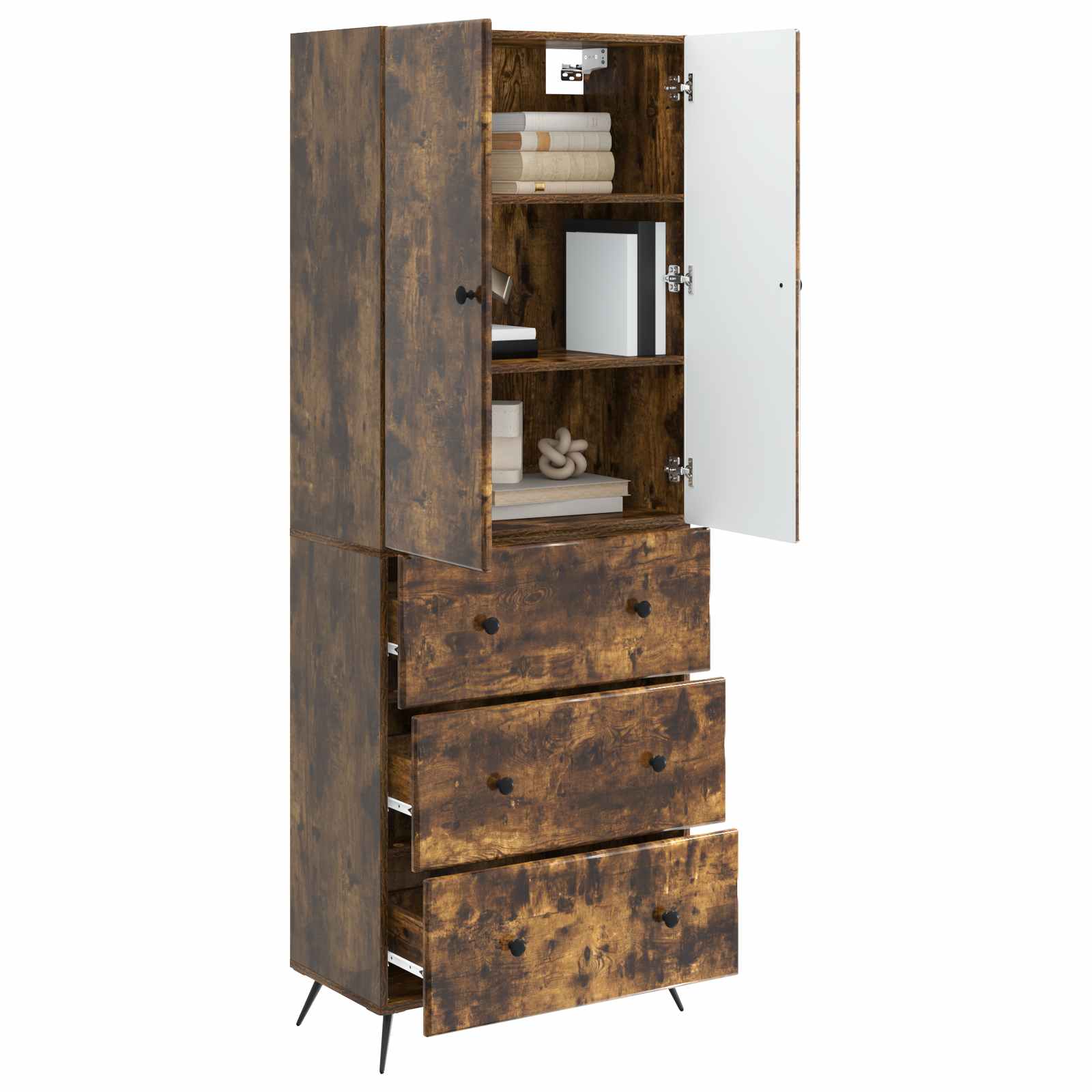 Kastenset 2 pcs Gerookt eiken 66 x 34,5 x 90 cm Bewerkt hout – afbeelding 3