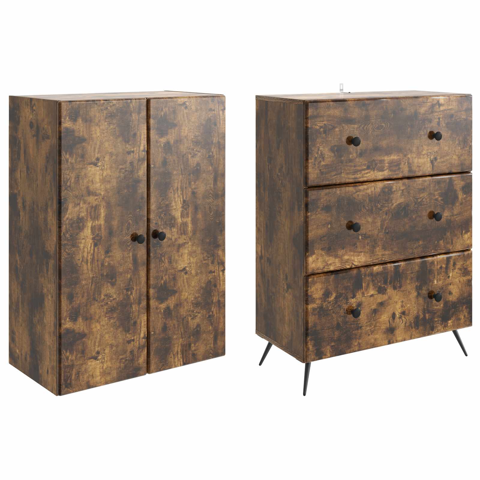 Kastenset 2 pcs Gerookt eiken 66 x 34,5 x 90 cm Bewerkt hout – afbeelding 4