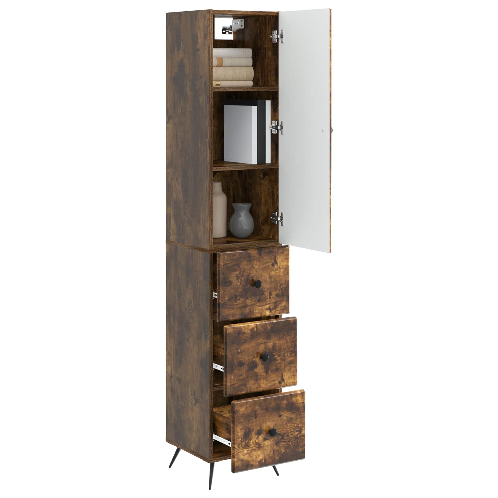 Kastenset 2 pcs Gerookt eiken 34,5 x 34,5 x 90 cm Bewerkt hout – afbeelding 3