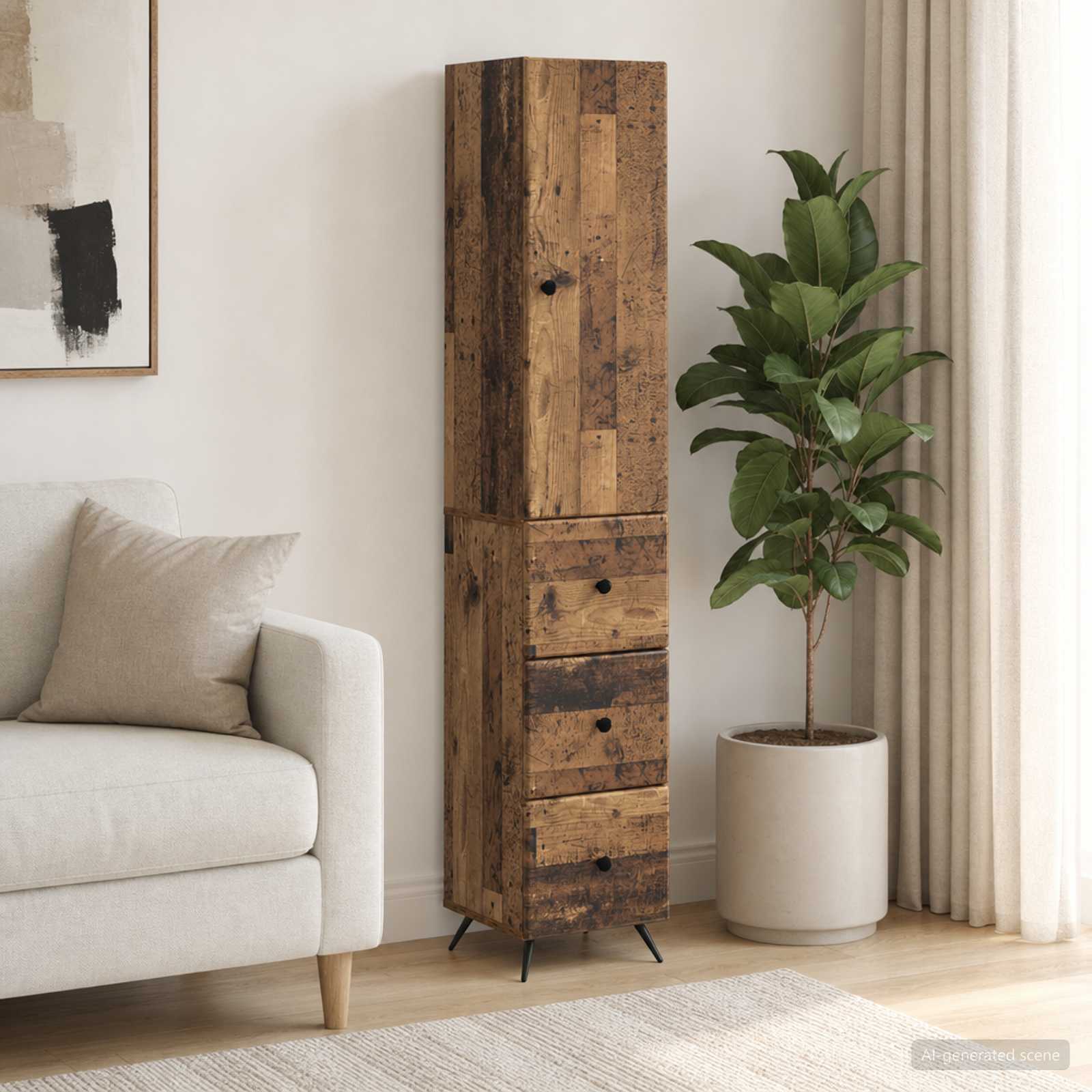 Kastenset 2 pcs Oud hout 34,5 x 34,5 x 90 cm Bewerkt hout – afbeelding 1