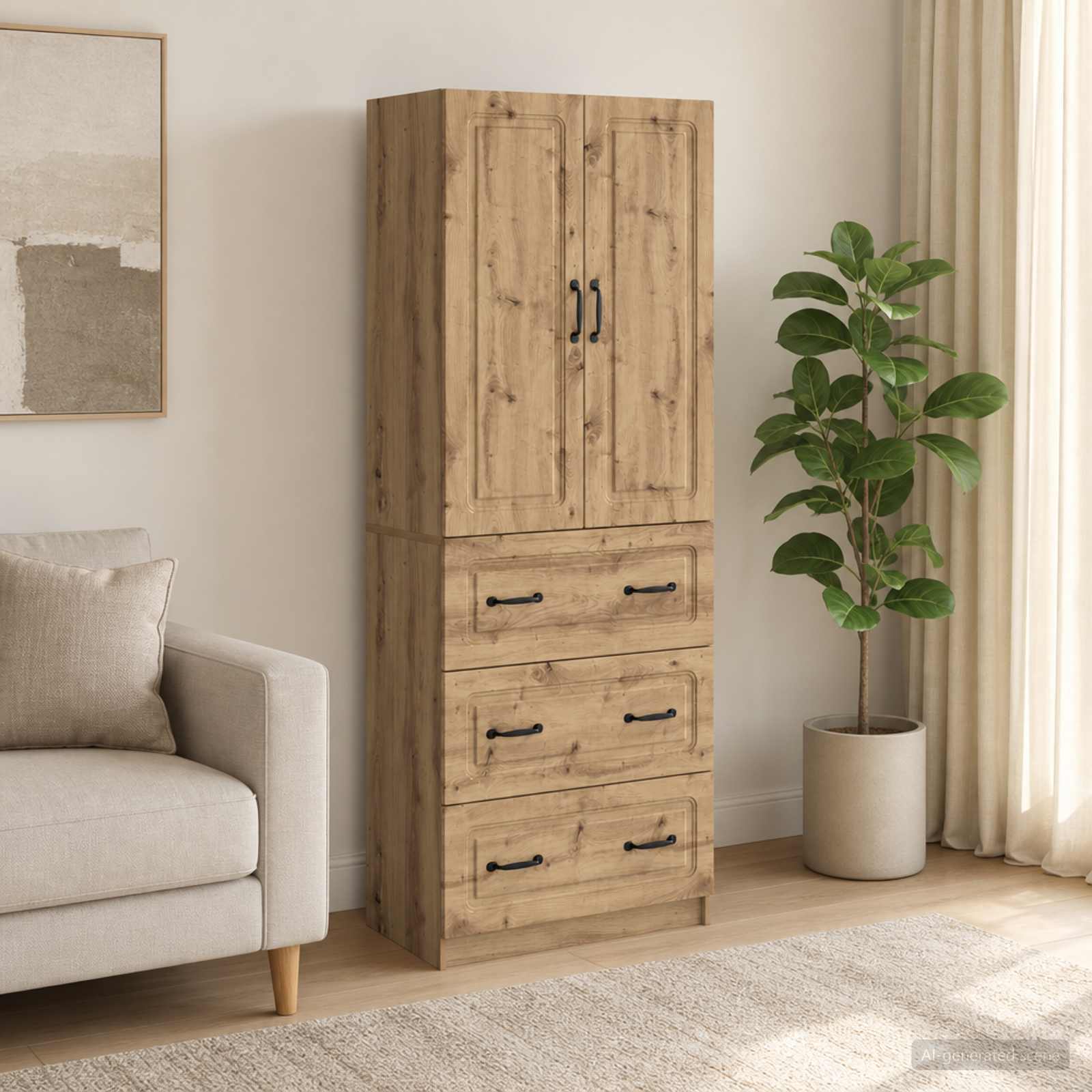 Kastenset 2 st 66 x 34,5 x 87 cm Bewerkt hout Artisanaal eiken