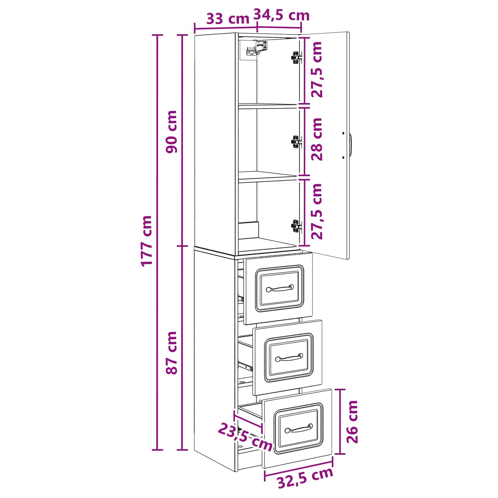 Kastenset 2 pcs Zwart 33 x 34,5 x 87 cm Bewerkt hout – afbeelding 9