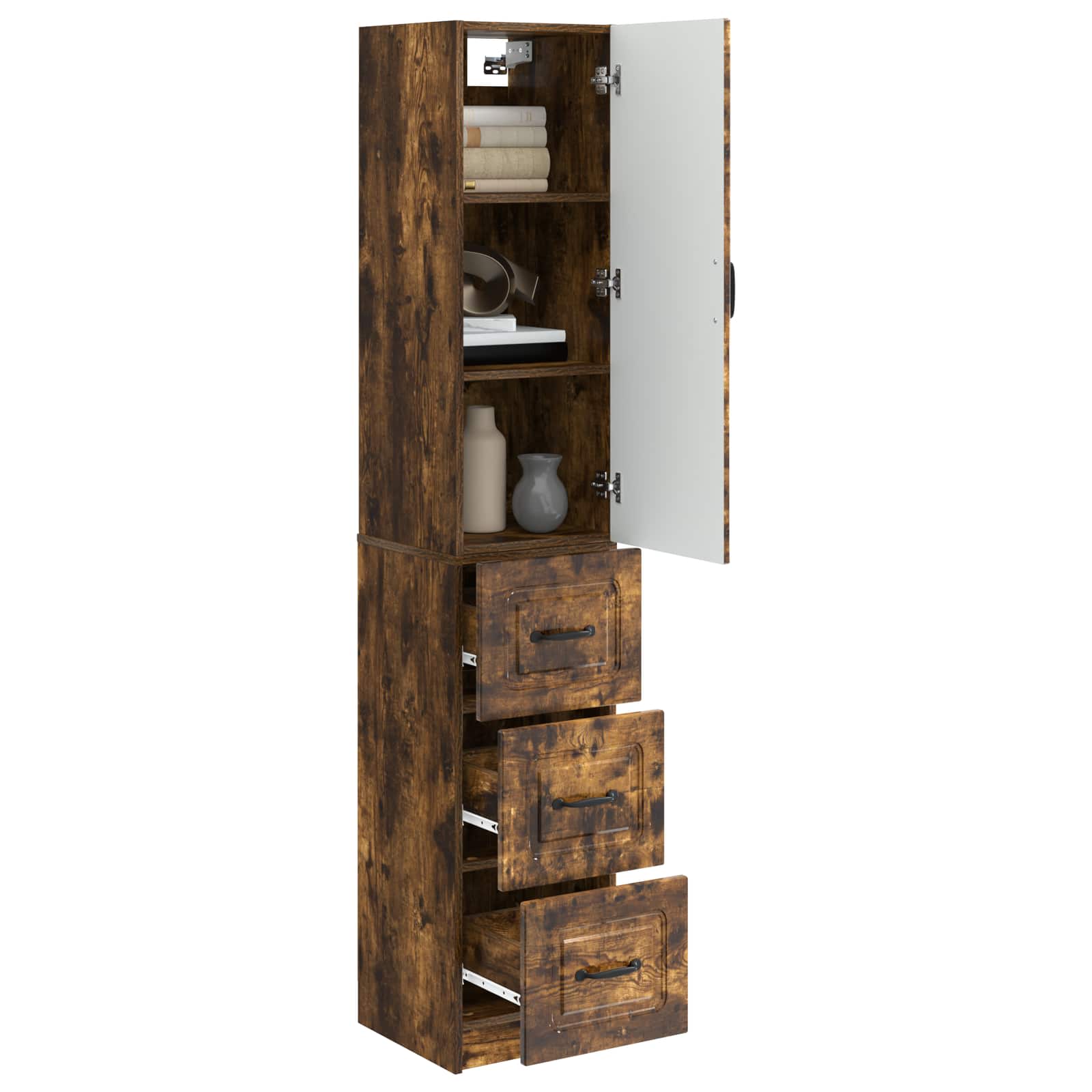 Kastenset 2 pcs Gerookt eiken 33 x 34,5 x 87 cm Bewerkt hout – afbeelding 3