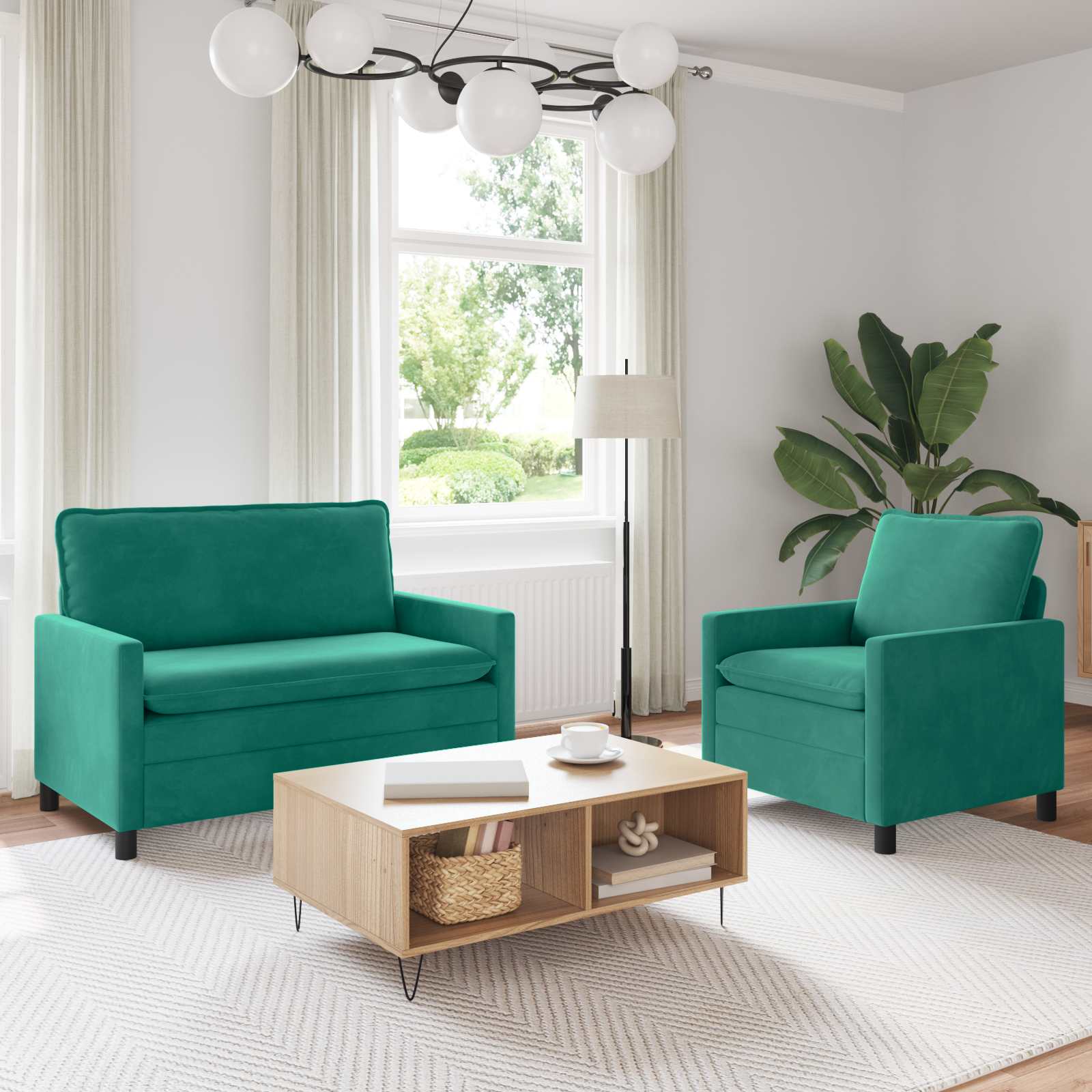 Bankstel 2 pcs Turquoise Fluweel – afbeelding 1