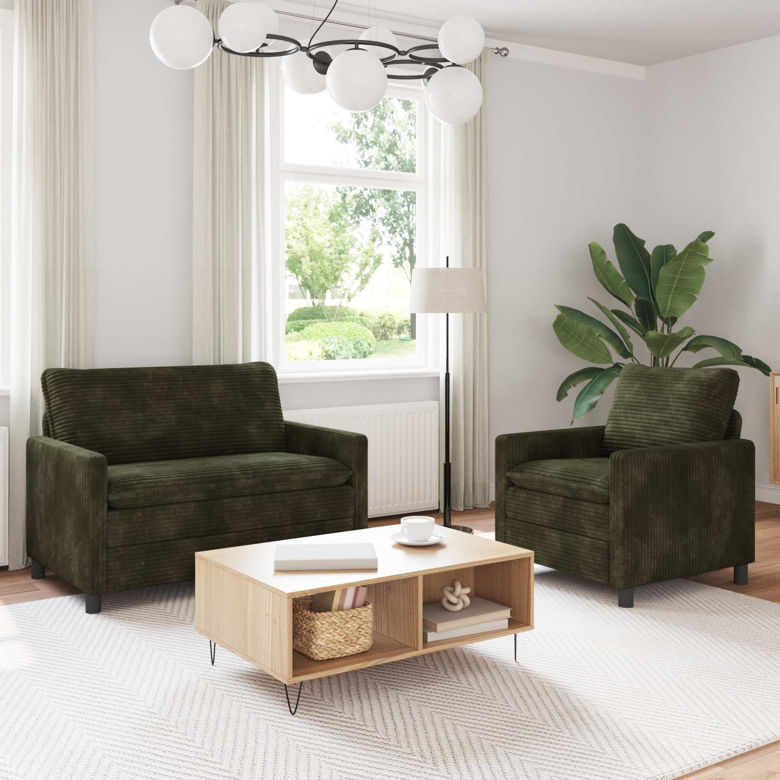Bankstel 2 pcs Groen Polyester – afbeelding 1