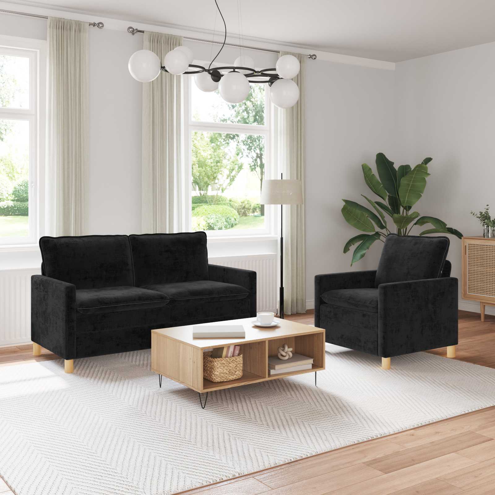 Bankstel 2 pcs Zwart Polyester