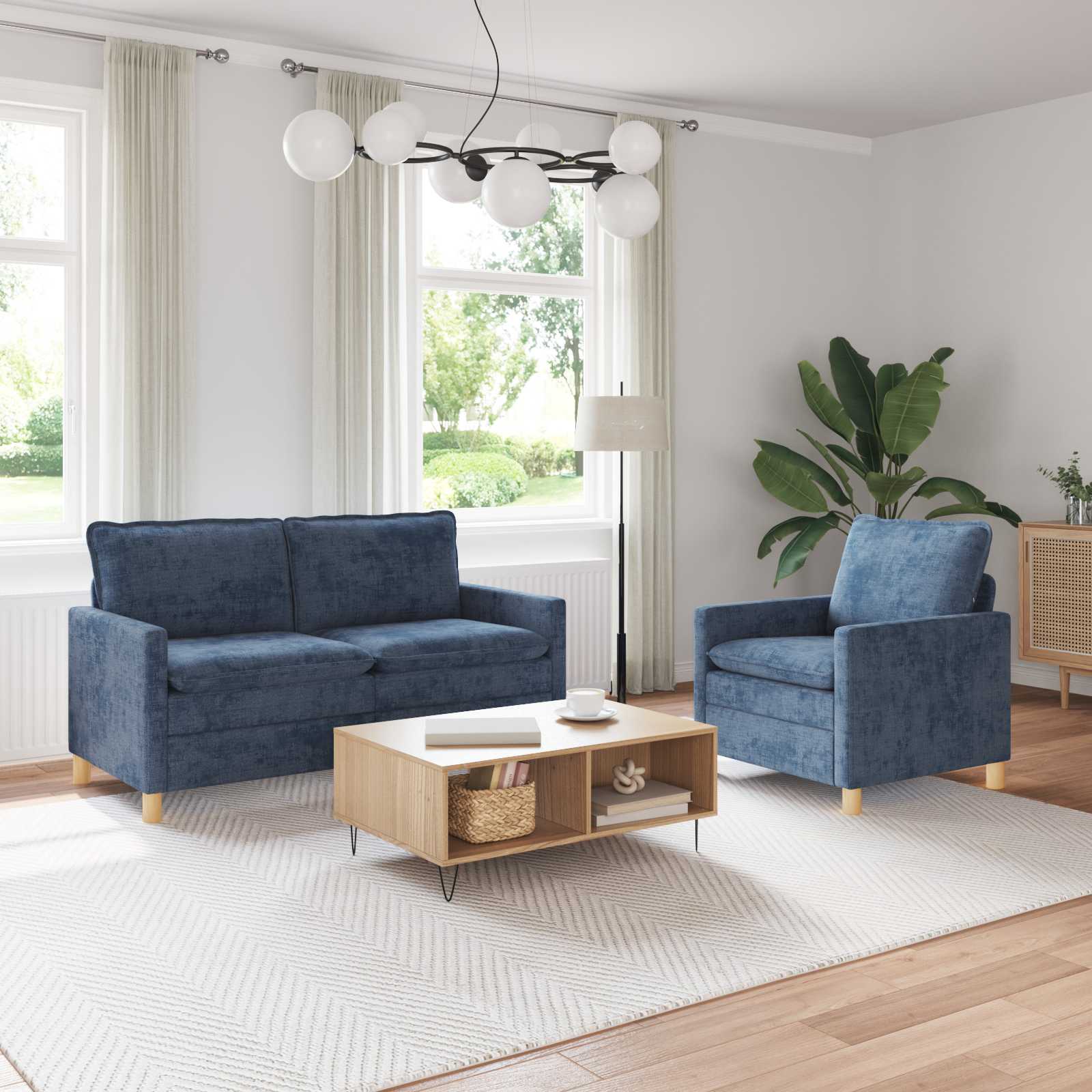Bankstel 2 pcs Blauw Polyester – afbeelding 1