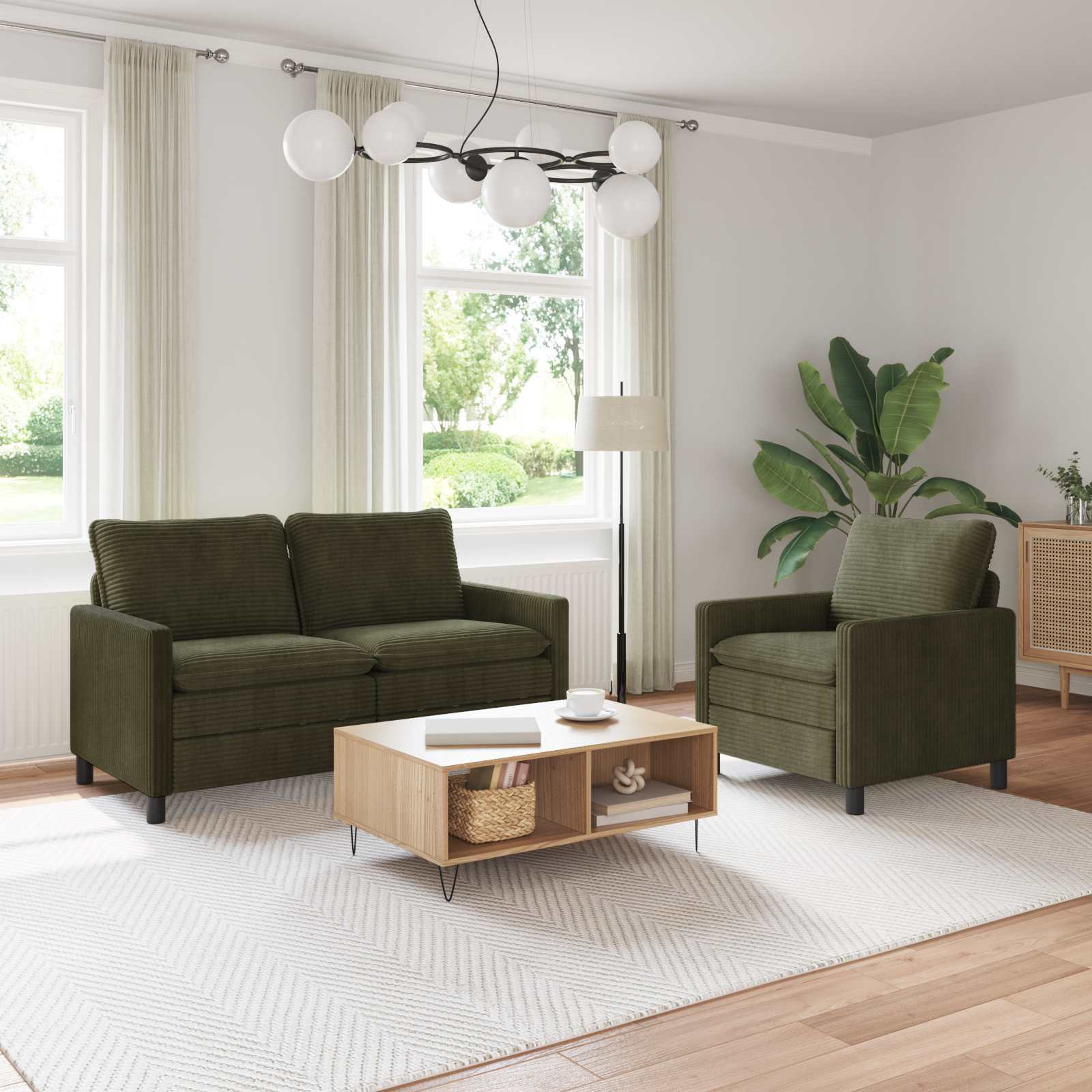 Bankstel 2 pcs Groen Polyester – afbeelding 1
