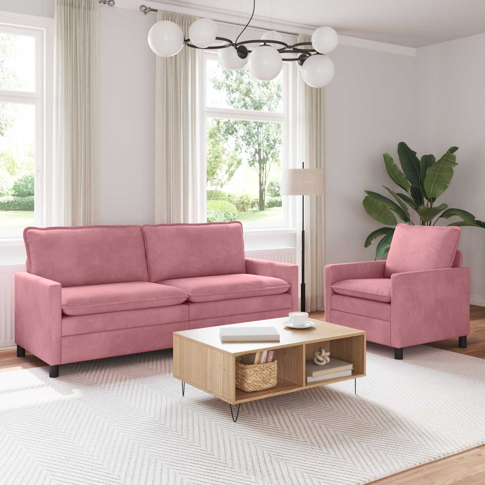 Bankstel 2 pcs Roze Fluweel