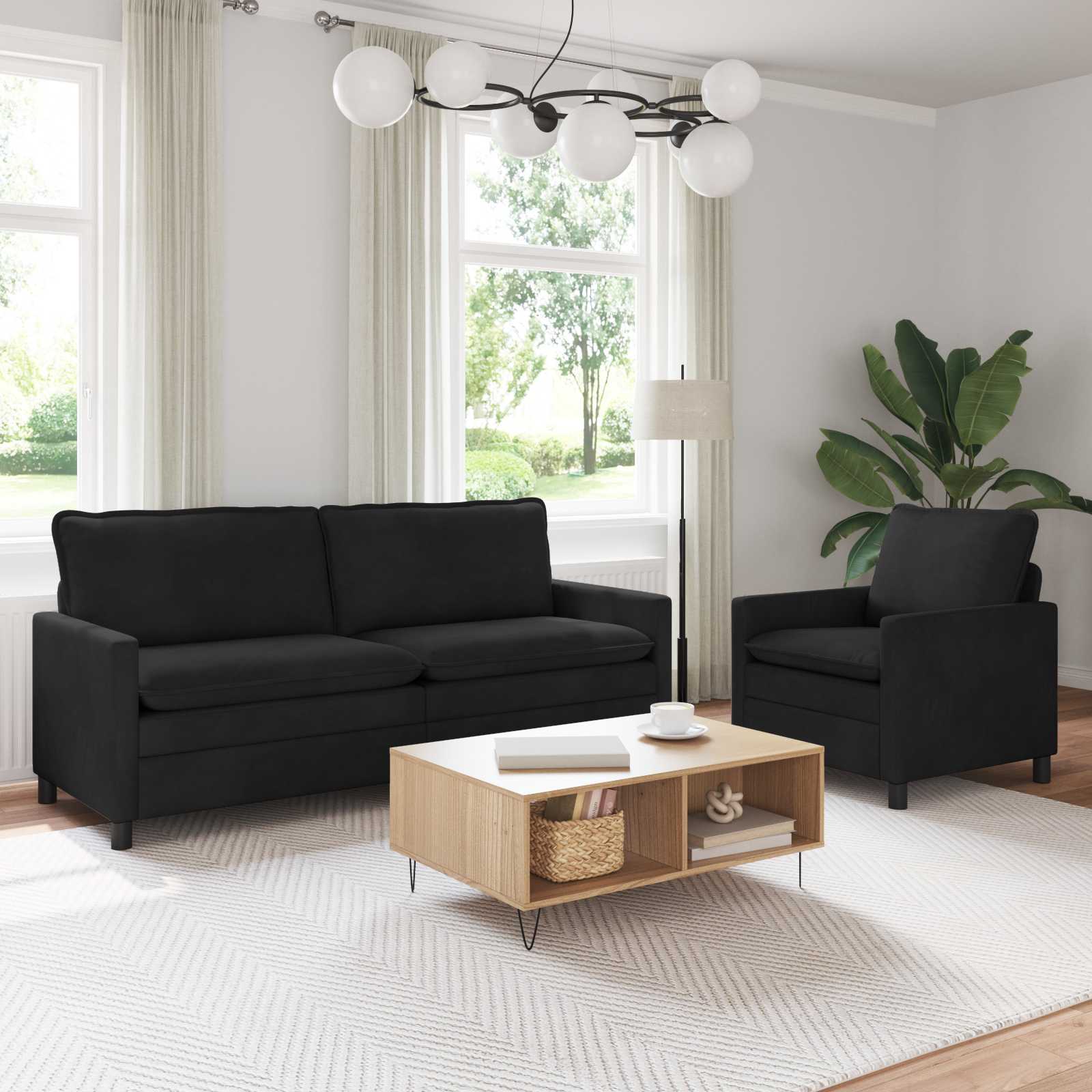 Bankstel 2 pcs Zwart Fluweel