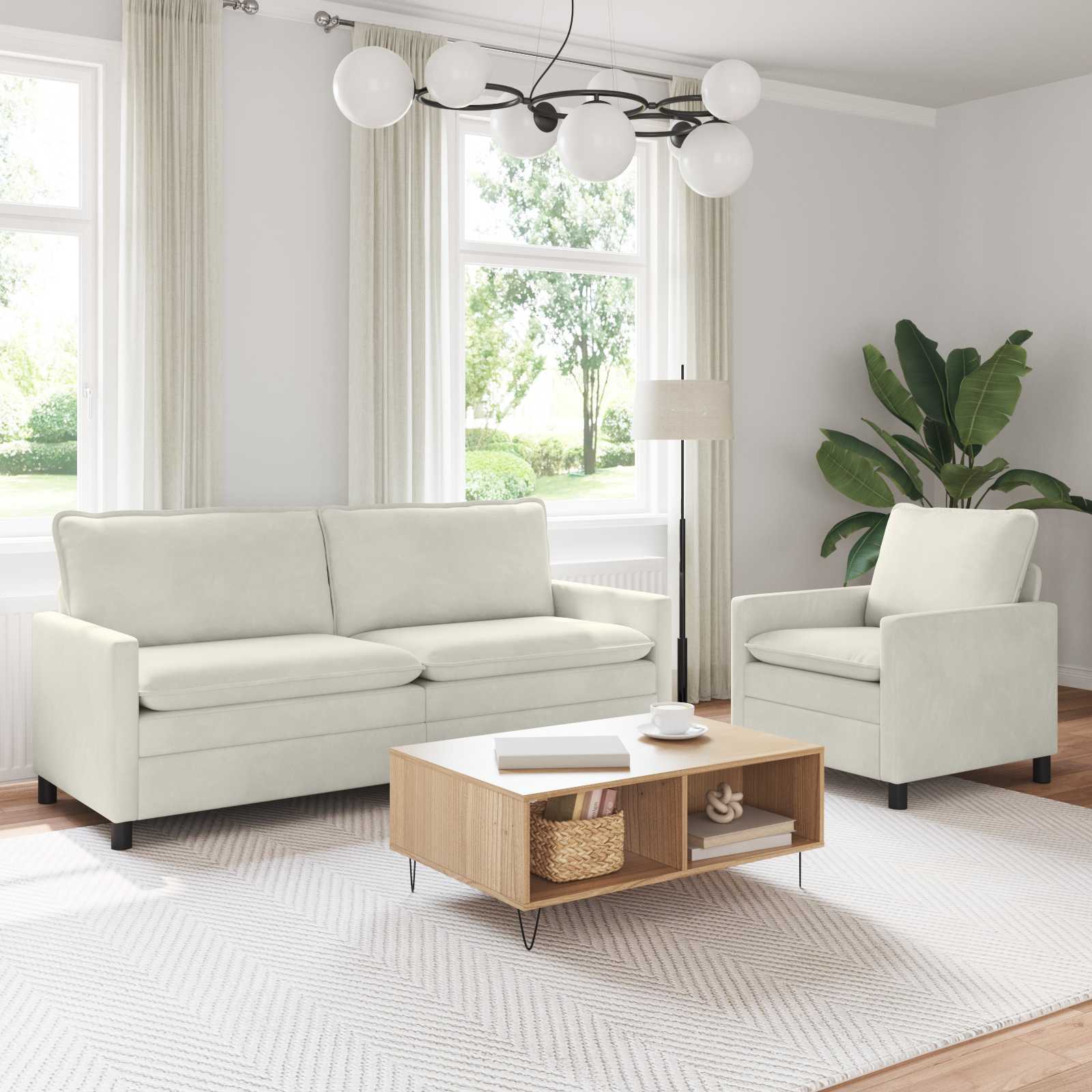 Bankstel 2 pcs Crèmekleurig Fluweel – afbeelding 1