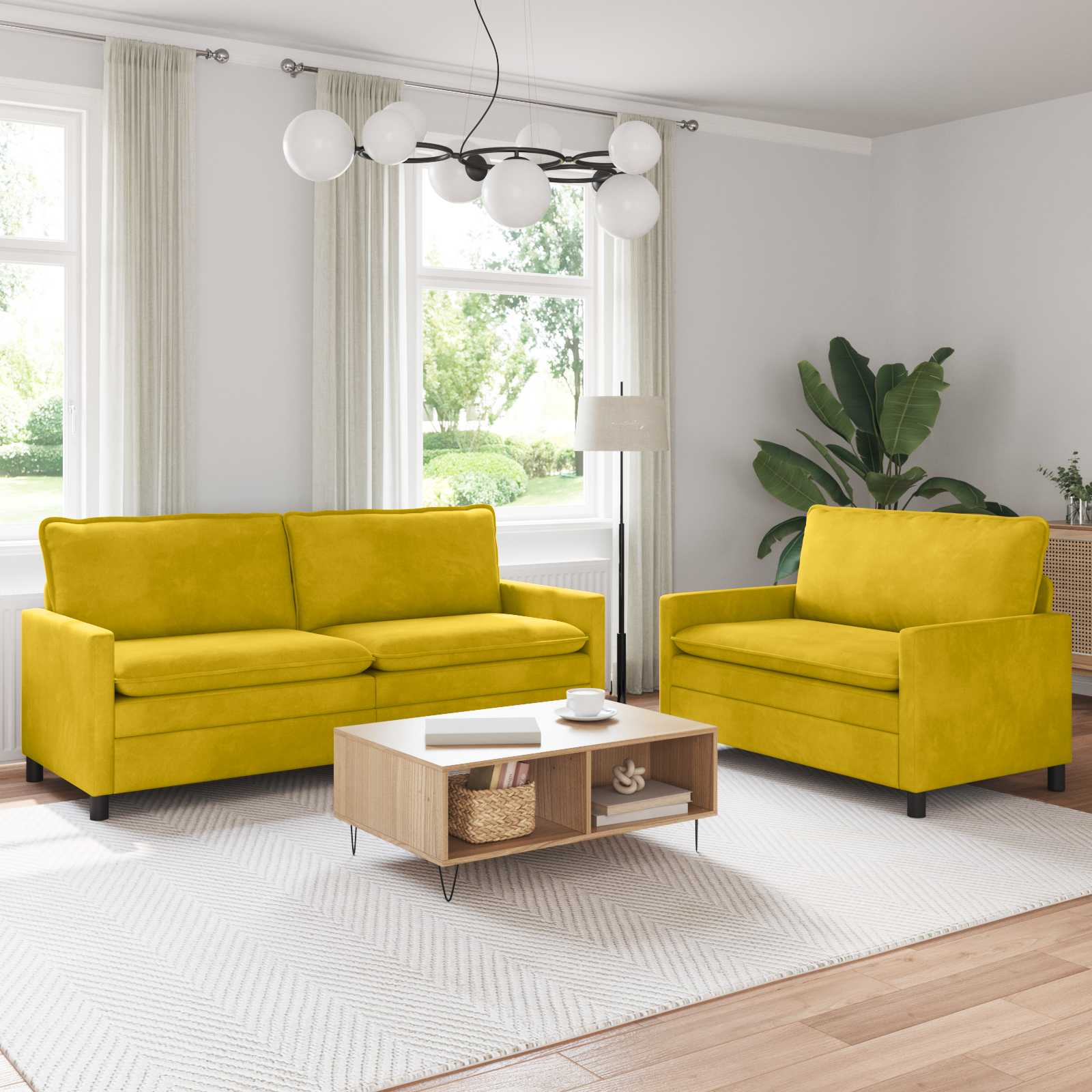 Bankstel 2 pcs Geel Fluweel