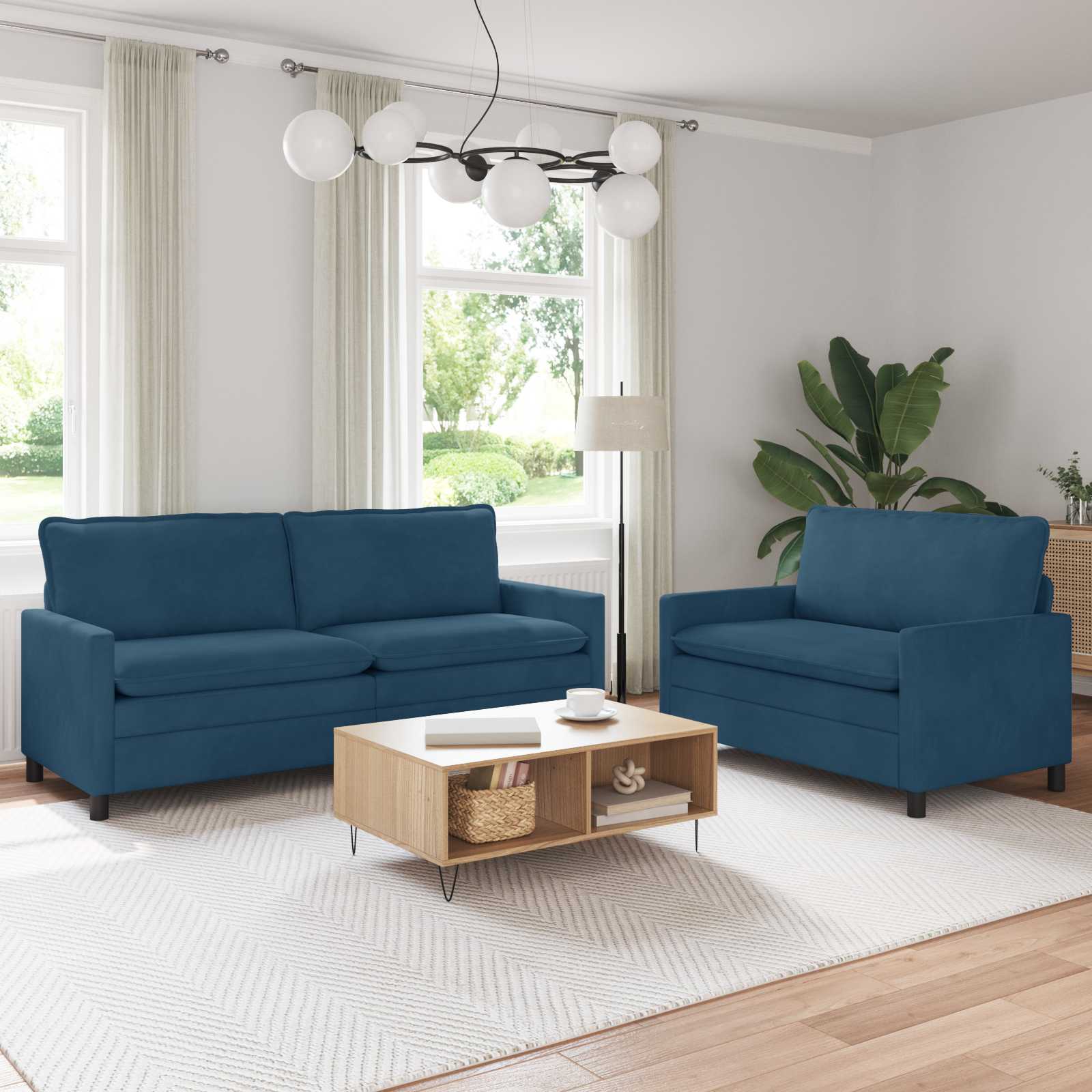 Bankstel 2 pcs Blauw Fluweel – afbeelding 1