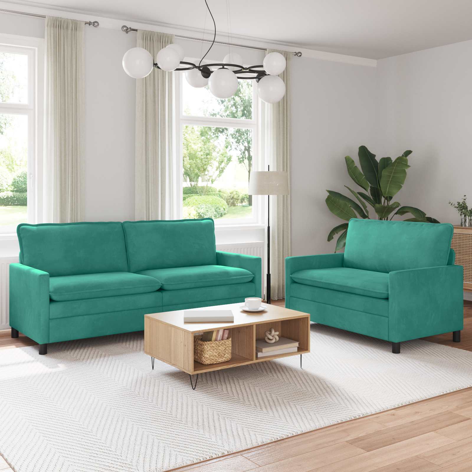 Bankstel 2 pcs Turquoise Fluweel – afbeelding 1