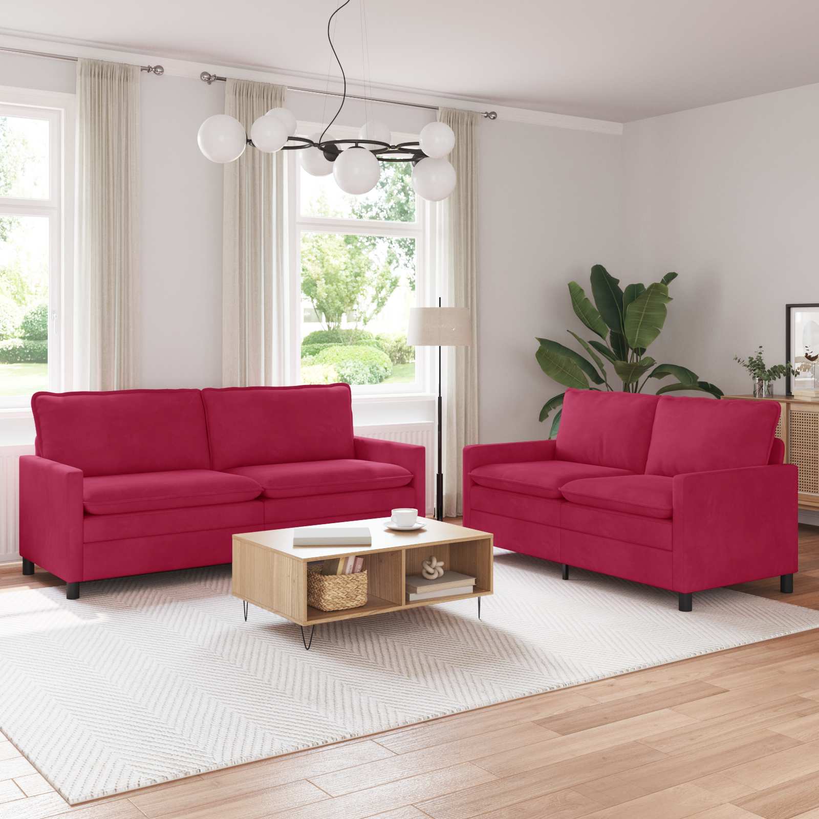 Bankstel 2 pcs Wijnrood Fluweel – afbeelding 1
