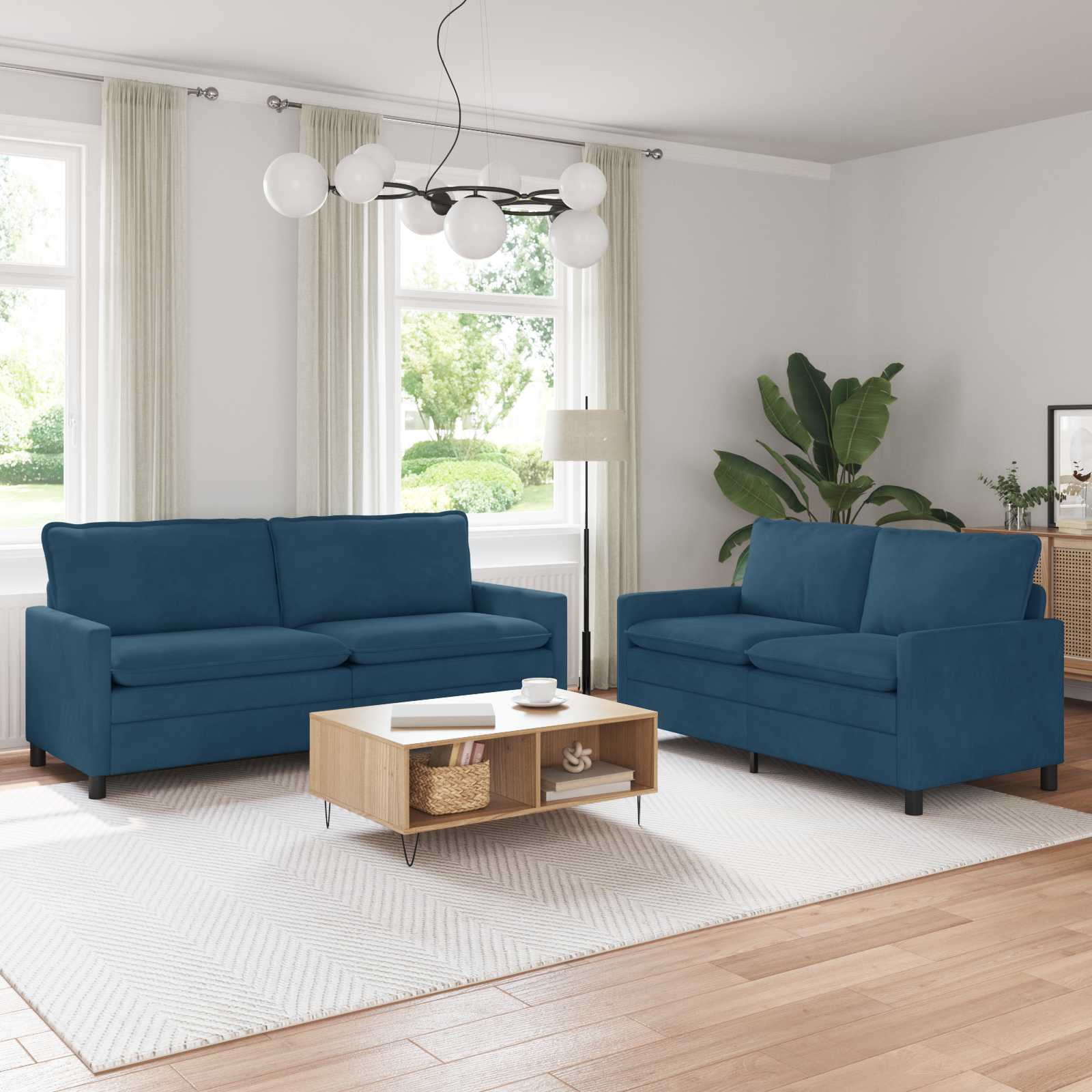 Bankstel 2 pcs Blauw Fluweel