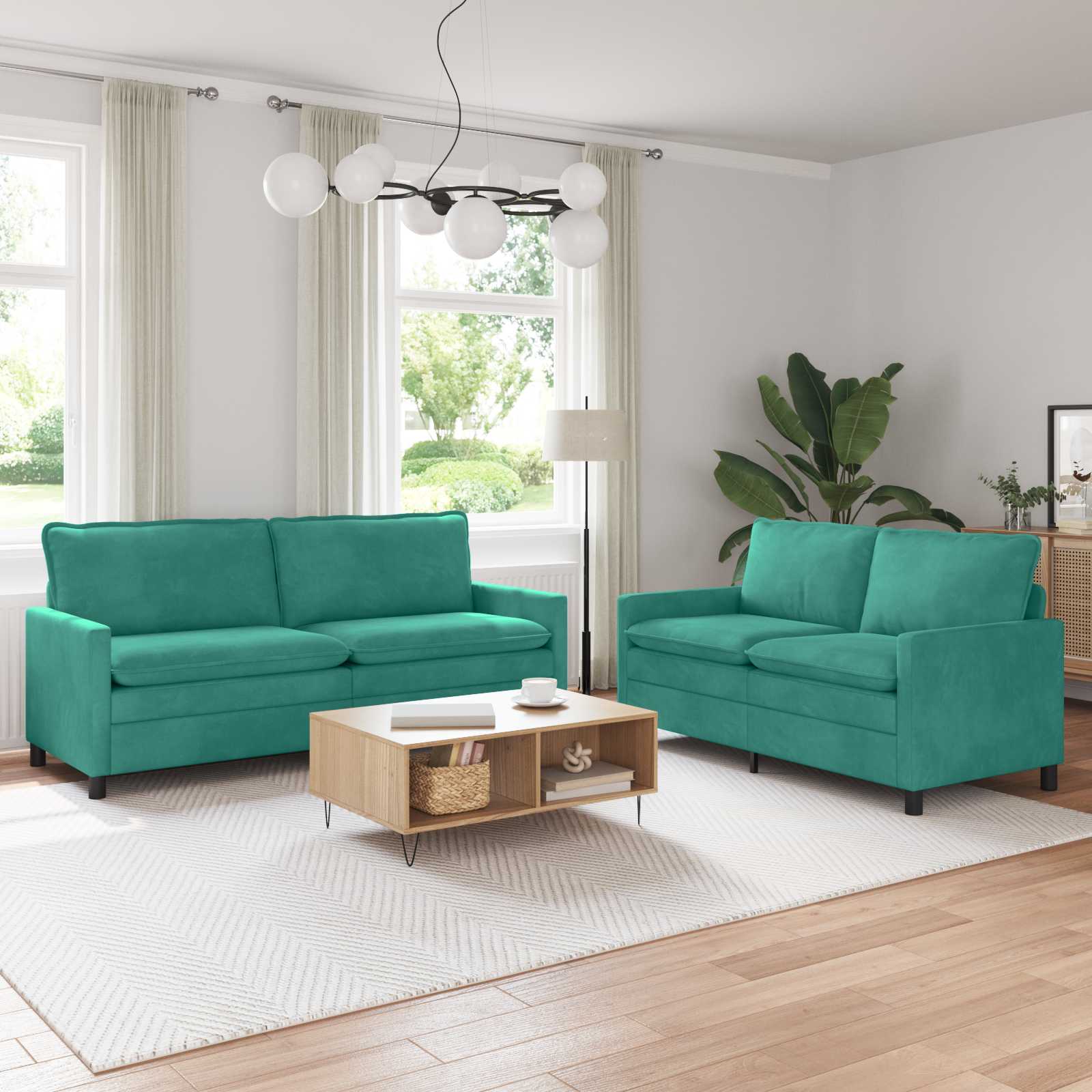 Bankstel 2 pcs Turquoise Fluweel – afbeelding 1