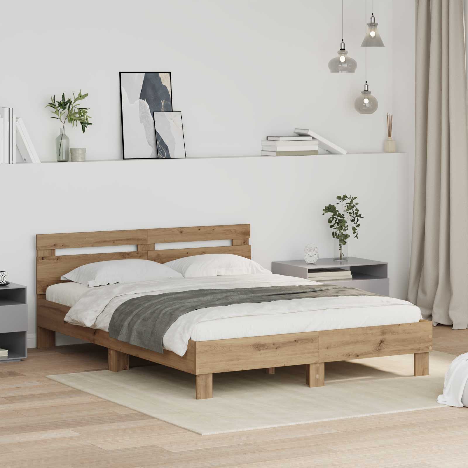 Bedframe Artisan Eiken 160 x 200 cm Bewerkt hout – afbeelding 1