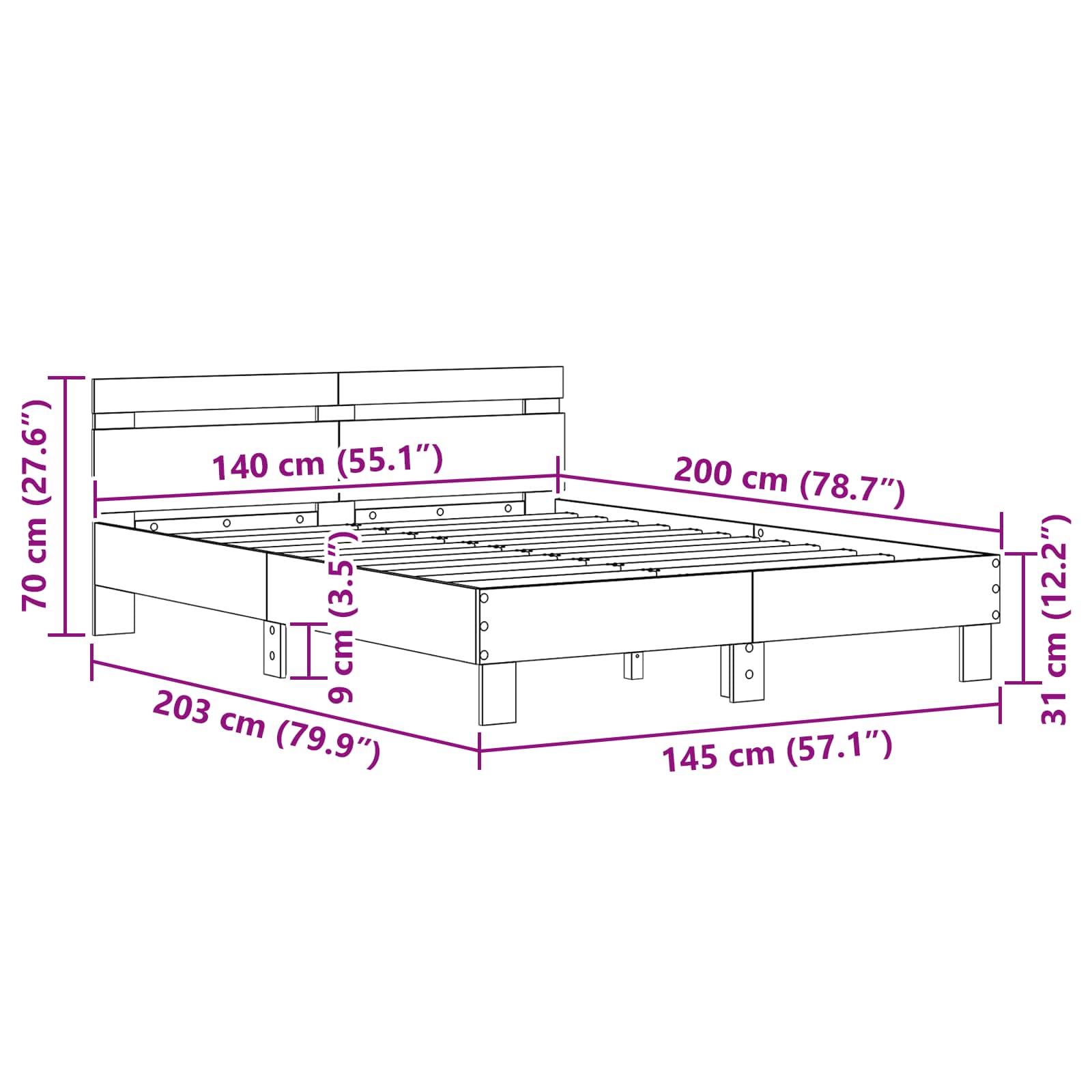 Bedframe Oudhout 140 x 200 cm Bewerkt hout – afbeelding 9