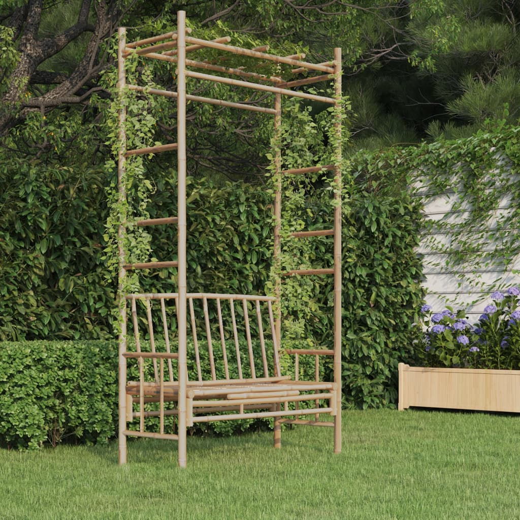 Tuinbank met pergola 116 cm bamboe – afbeelding 1