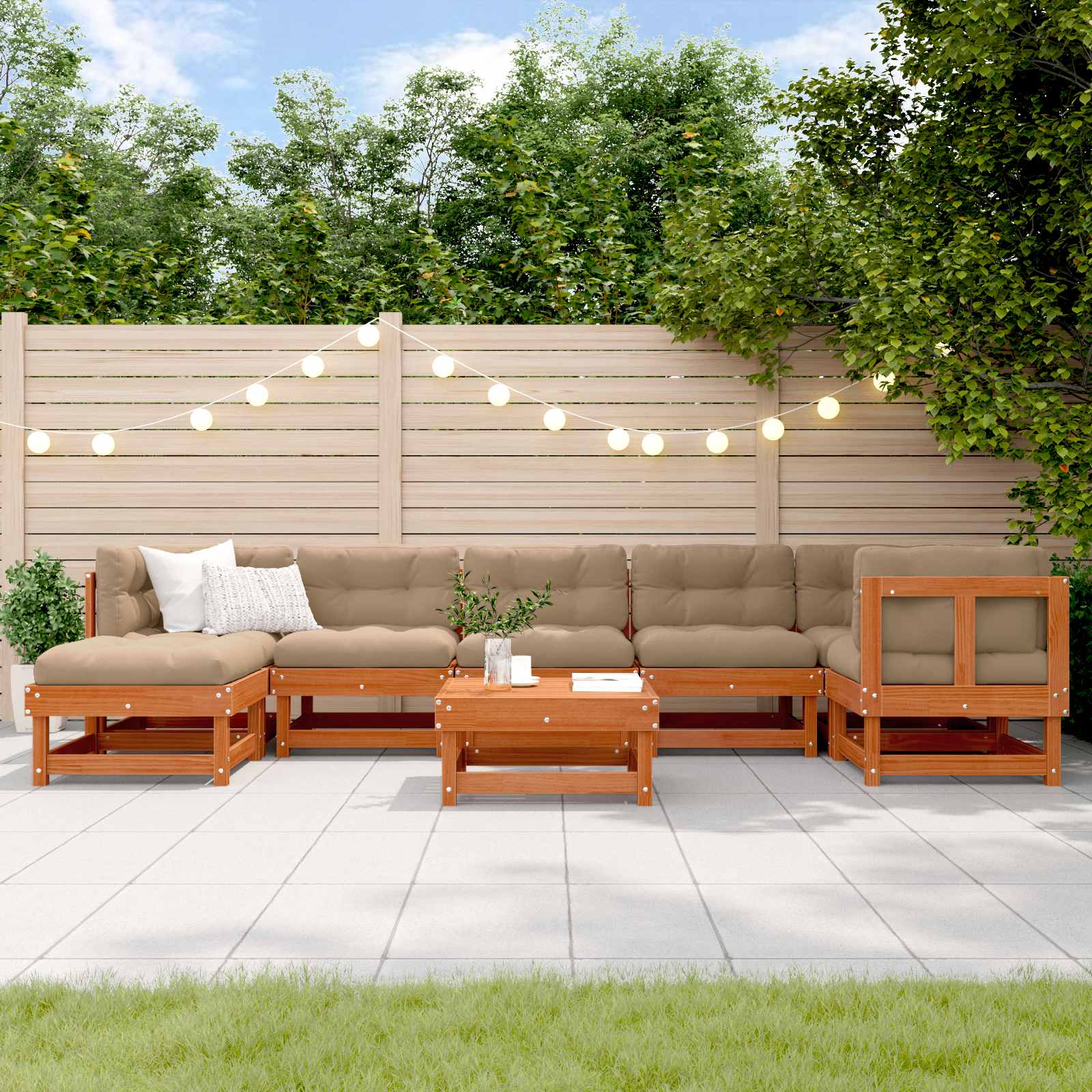 Tuin loungeset ARAKIL 8 pcs Wasbruin Massief grenenhout – afbeelding 1