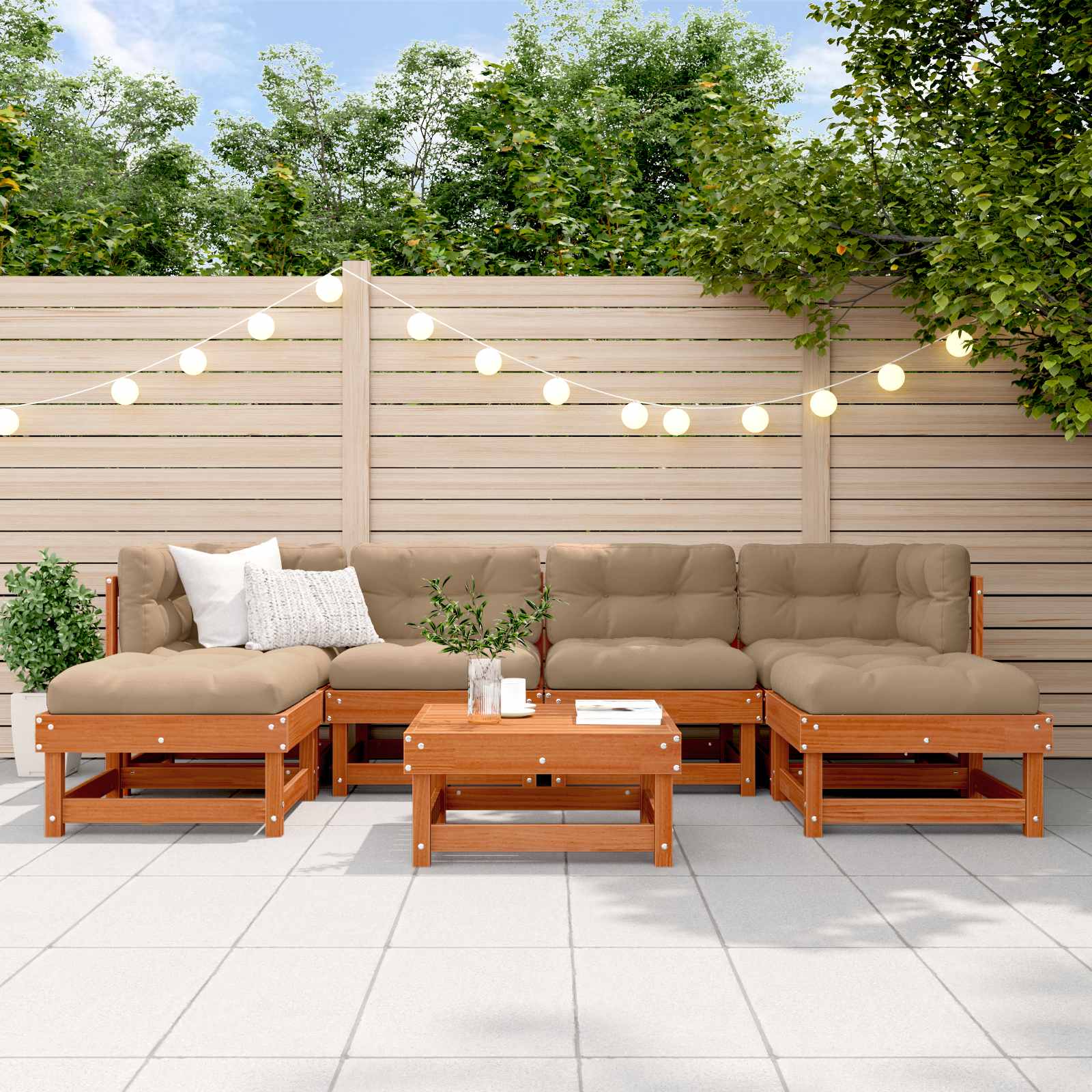 Tuin loungeset 7 pcs Wasbruin Massief grenenhout – afbeelding 1