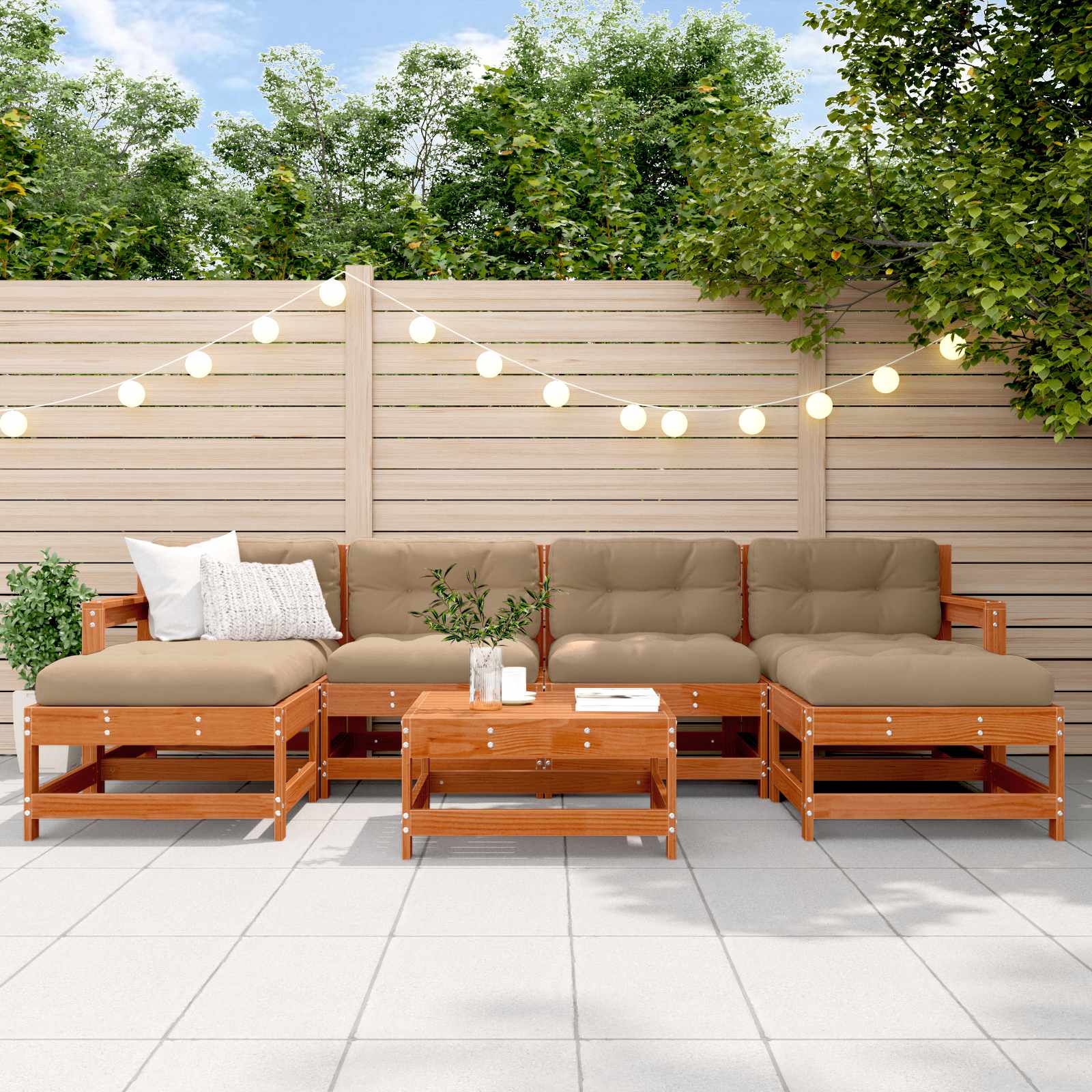 Tuin loungeset 7 pcs Wasbruin Massief grenenhout – afbeelding 1