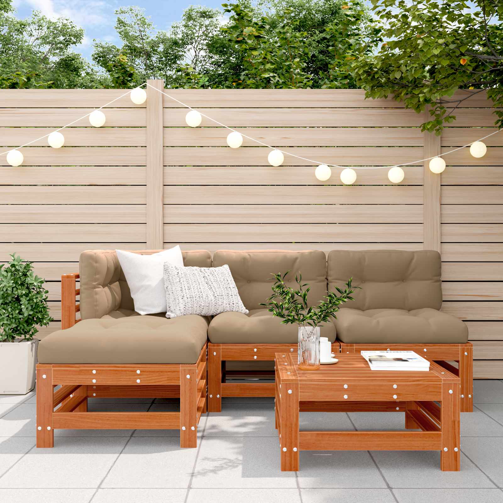 Tuin loungeset 5 pcs Wasbruin Massief grenenhout – afbeelding 1