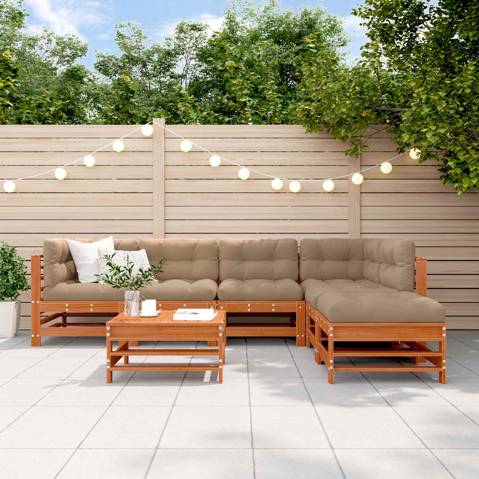 Tuin loungeset 7 pcs Wasbruin Massief grenenhout