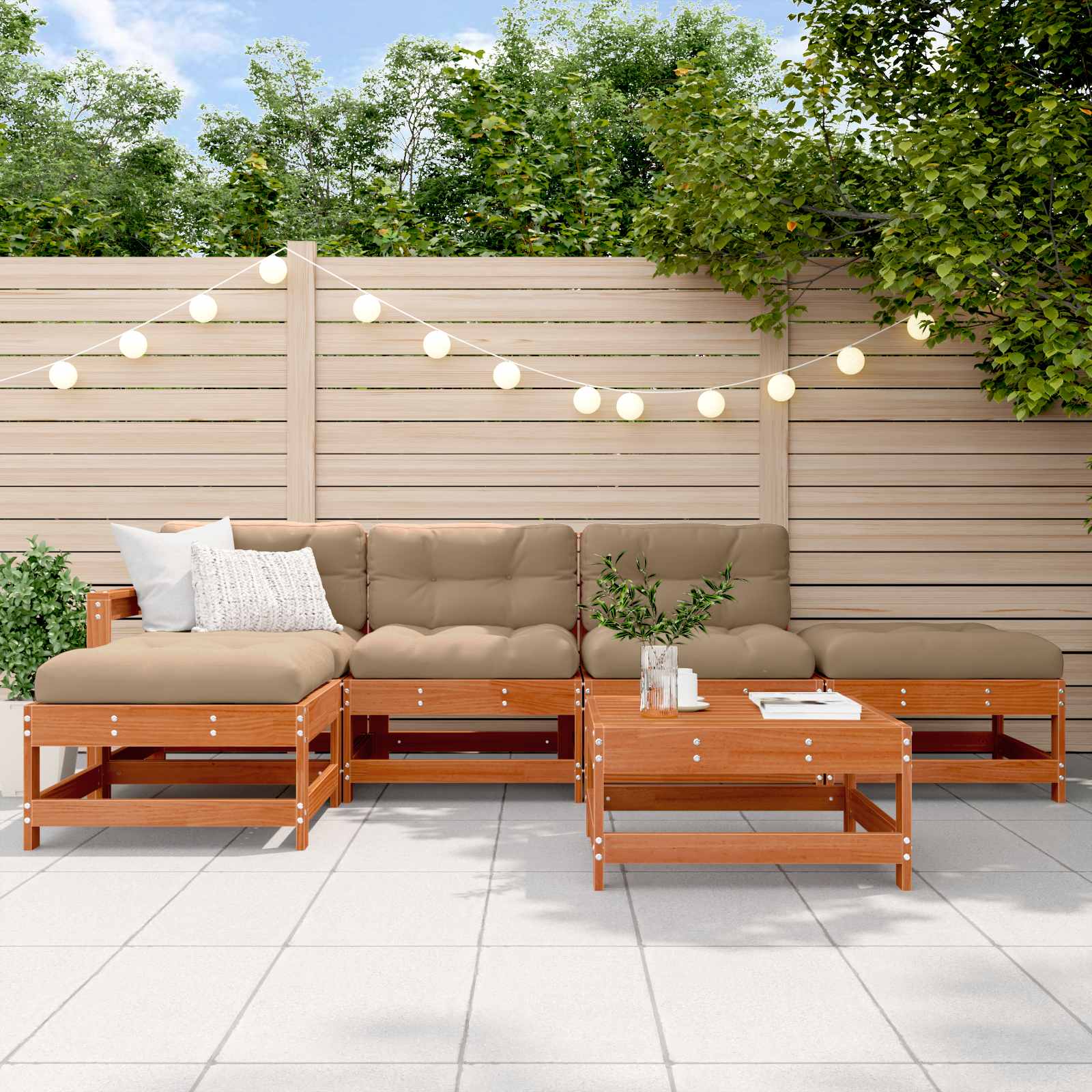Tuin loungeset 6 pcs Wasbruin Massief grenenhout – afbeelding 1