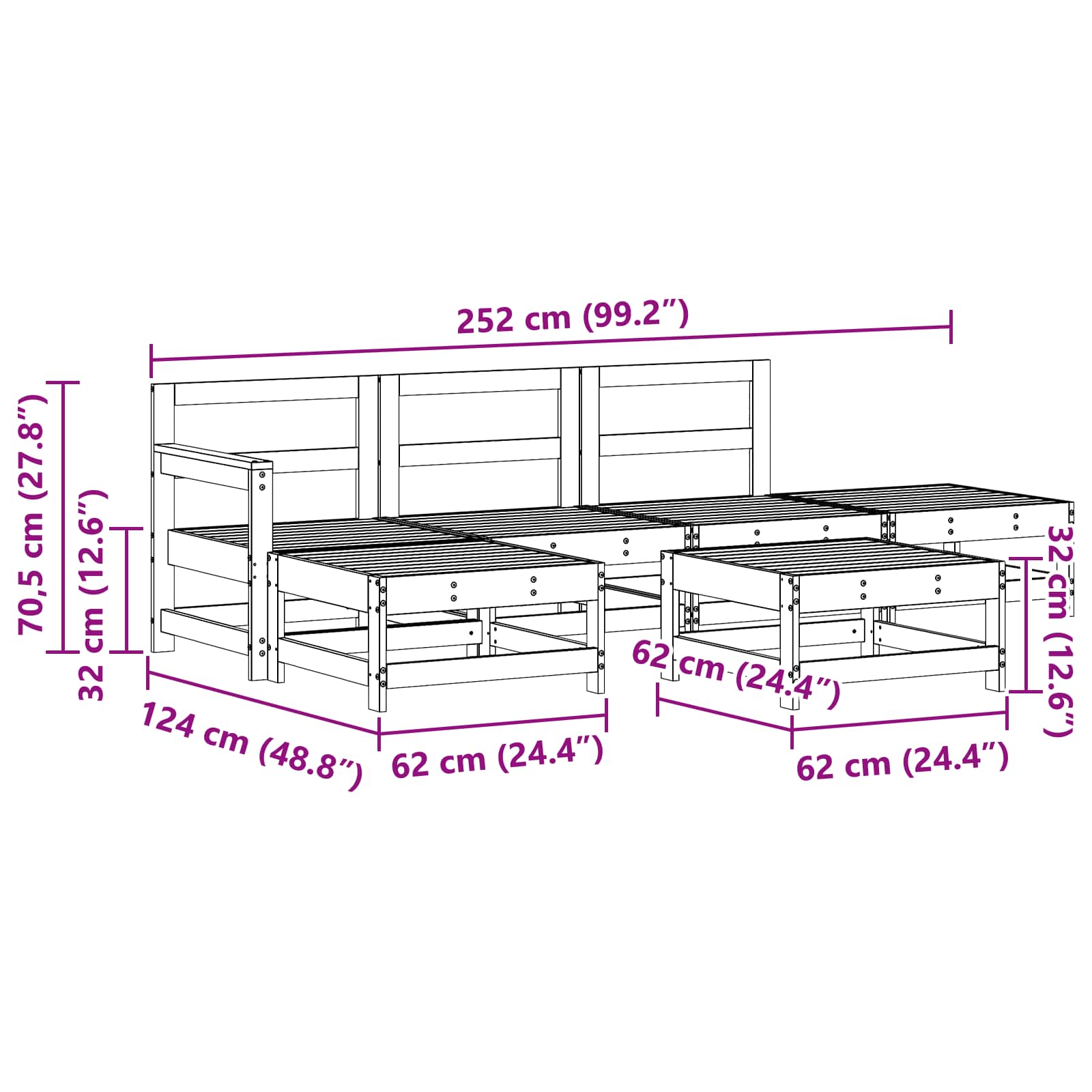 Tuin loungeset 6 pcs Wasbruin Massief grenenhout – afbeelding 7