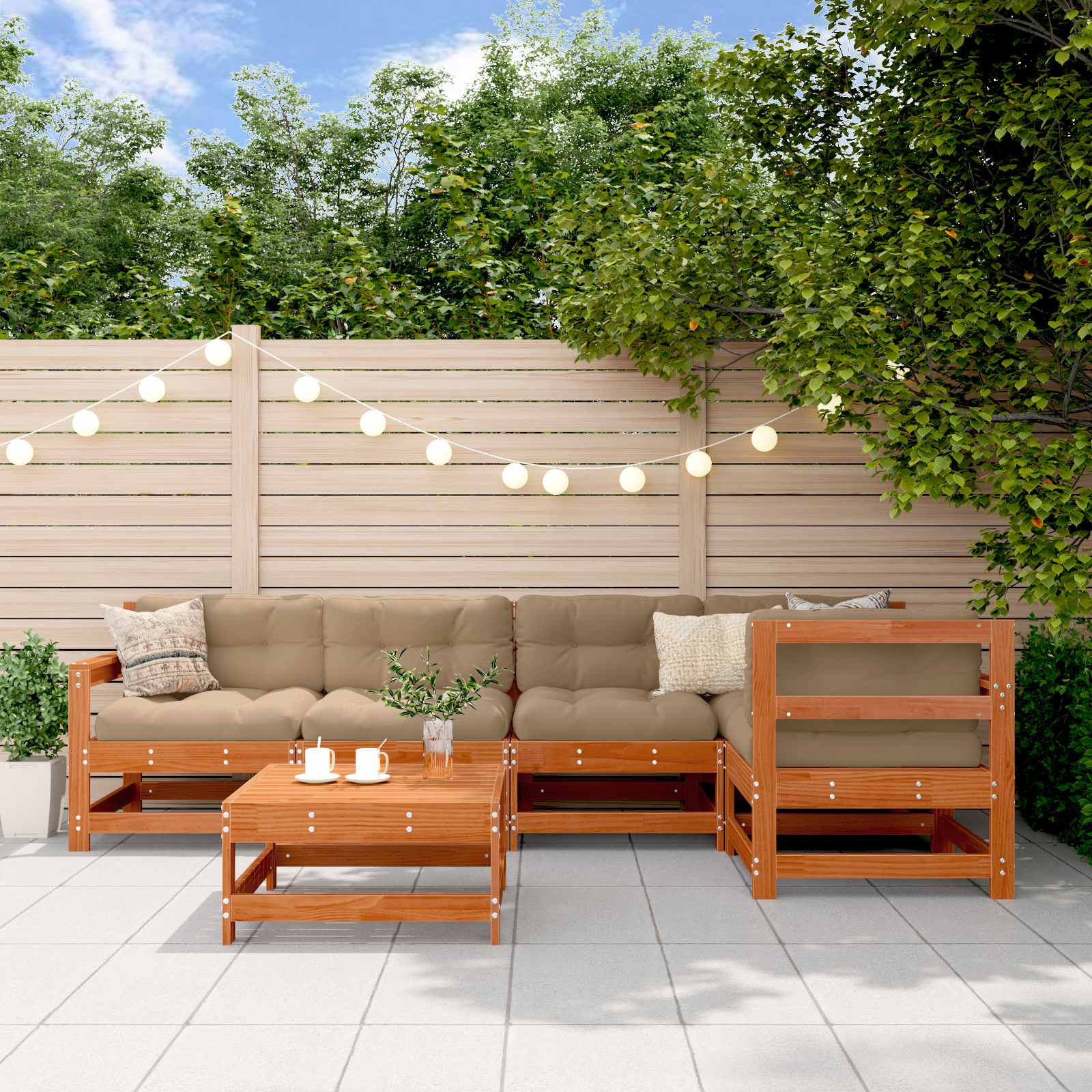 Tuin loungeset 6 pcs Wasbruin Massief grenenhout – afbeelding 1