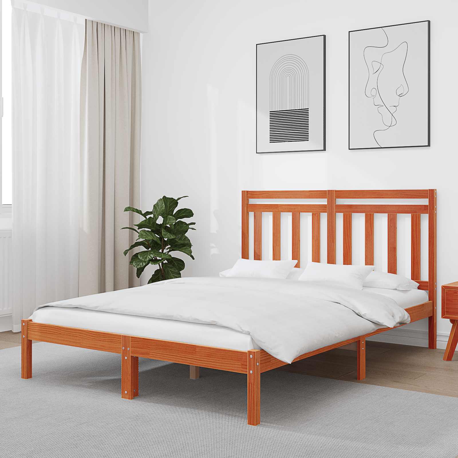 Bedframe Wasbruin 205,5 x 165,5 x 100 cm Massief Vurenhout – afbeelding 1