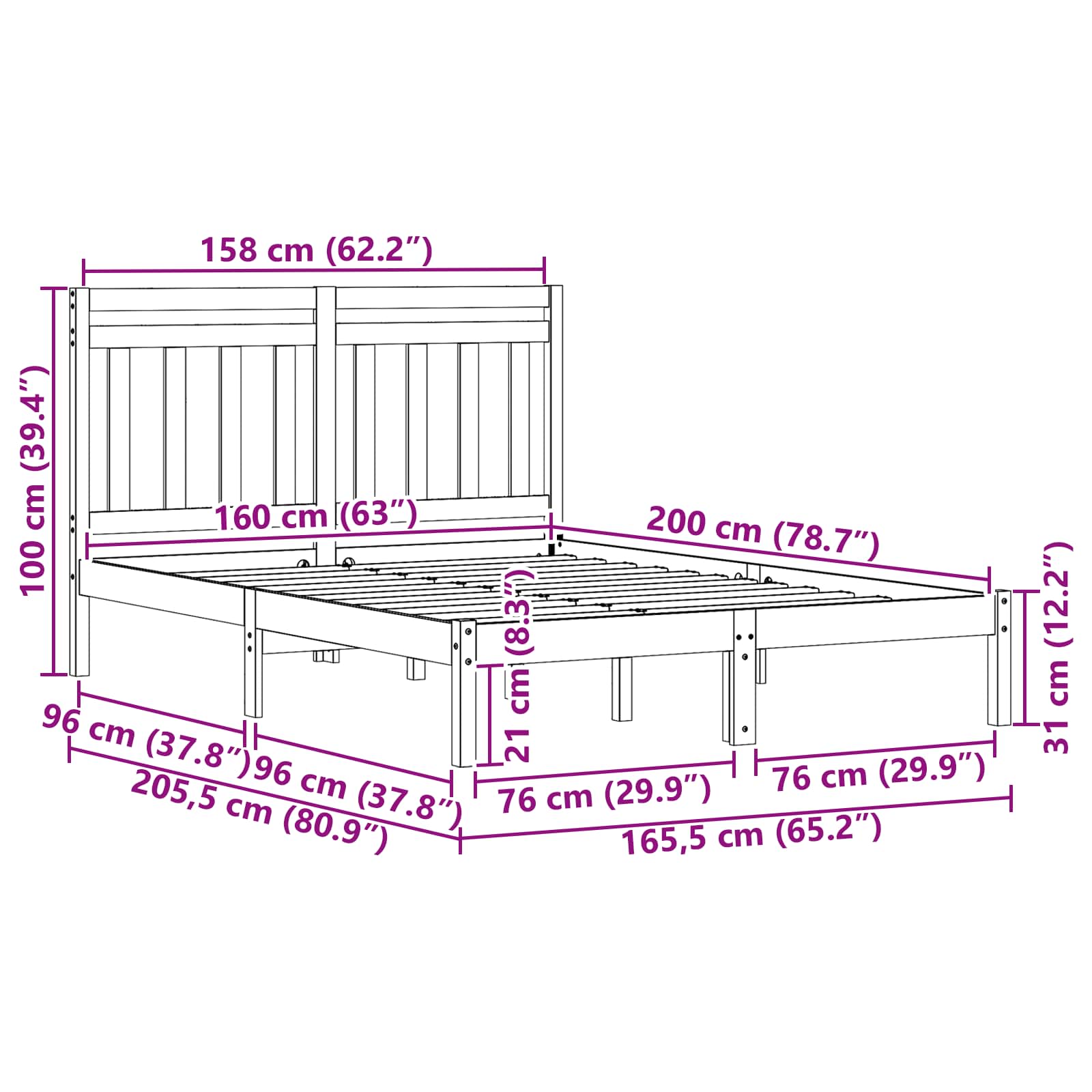 Bedframe Wasbruin 205,5 x 165,5 x 100 cm Massief Vurenhout – afbeelding 9