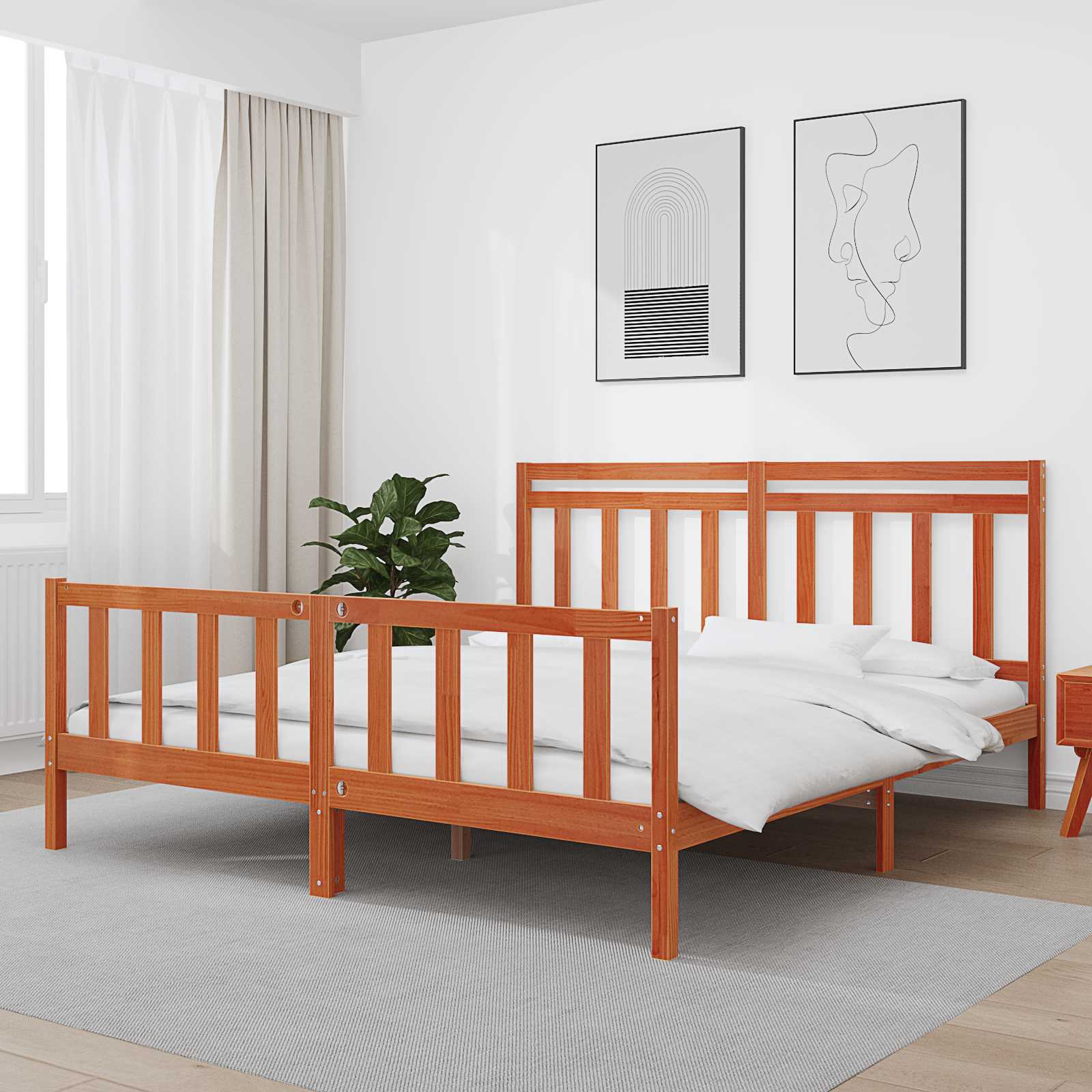 Bedframe met hoofdeinde 2 pcs Wasbruin 205,5 x 185,5 x 100 cm – afbeelding 1